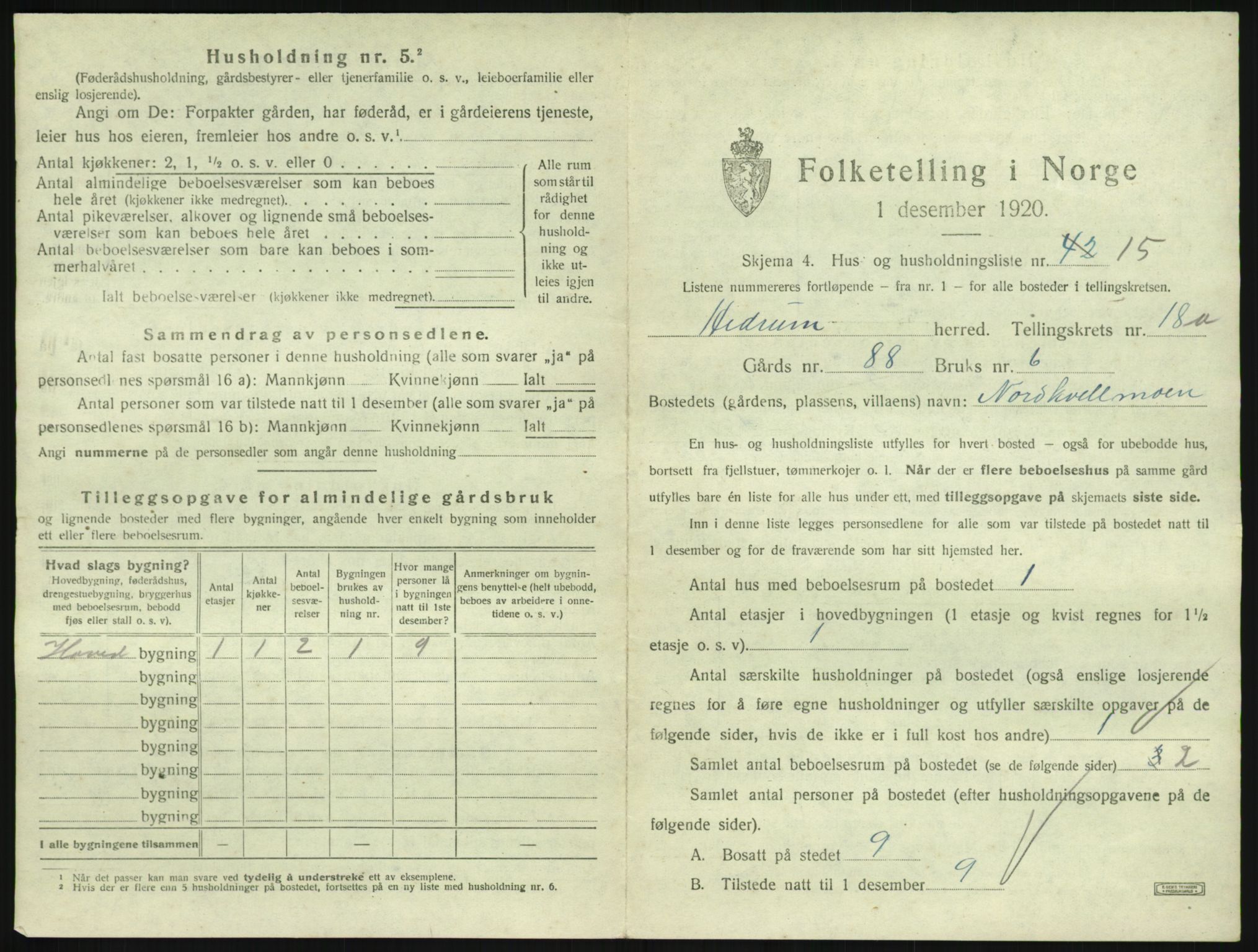 SAKO, 1920 census for Hedrum, 1920, p. 1593