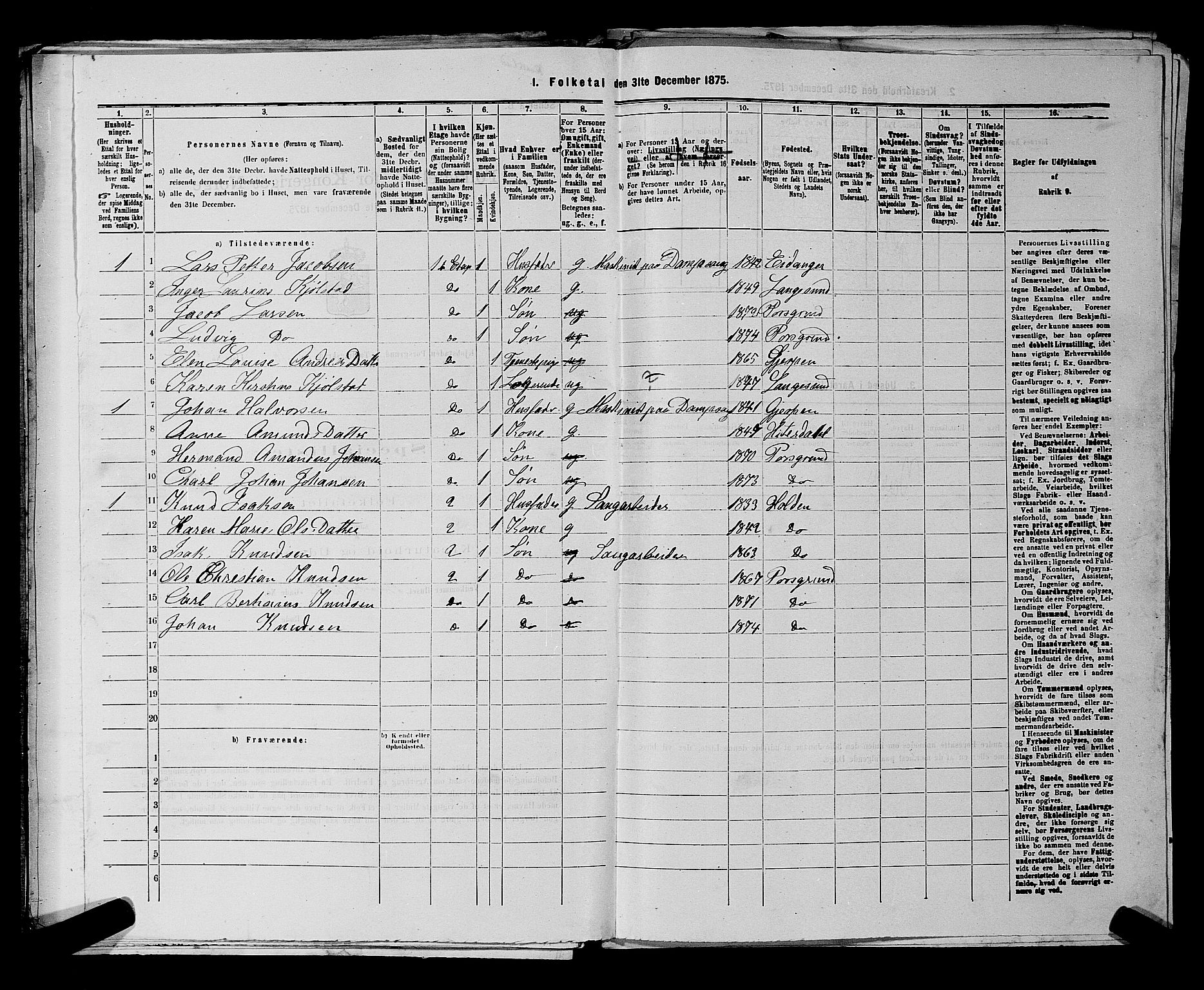 SAKO, 1875 census for 0805P Porsgrunn, 1875, p. 489