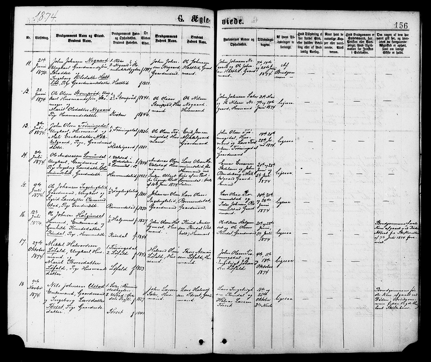 Ministerialprotokoller, klokkerbøker og fødselsregistre - Møre og Romsdal, SAT/A-1454/598/L1068: Parish register (official) no. 598A02, 1872-1881, p. 156