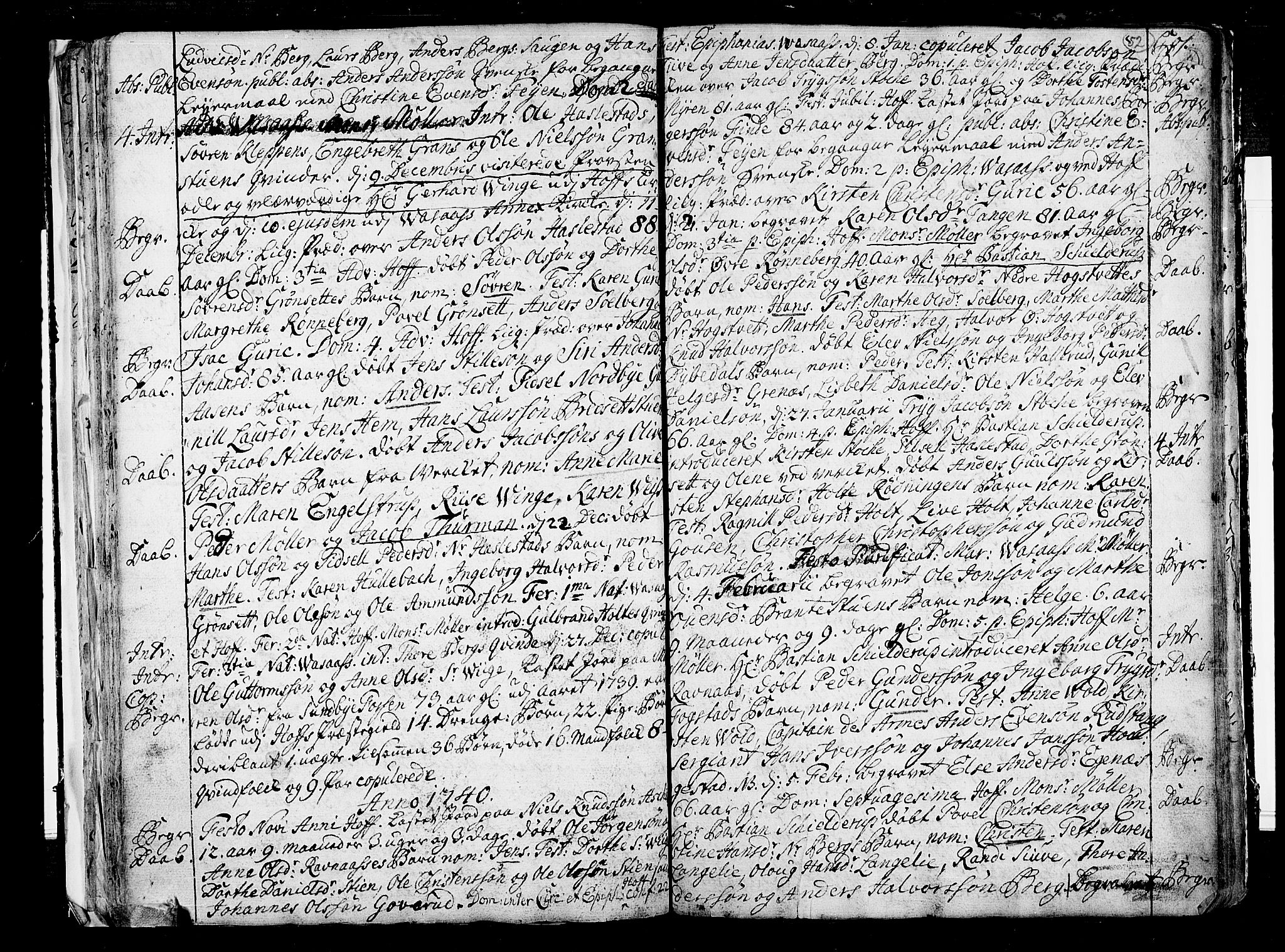 Hof kirkebøker, AV/SAKO-A-64/F/Fa/L0001: Parish register (official) no. I 1, 1704-1745, p. 52