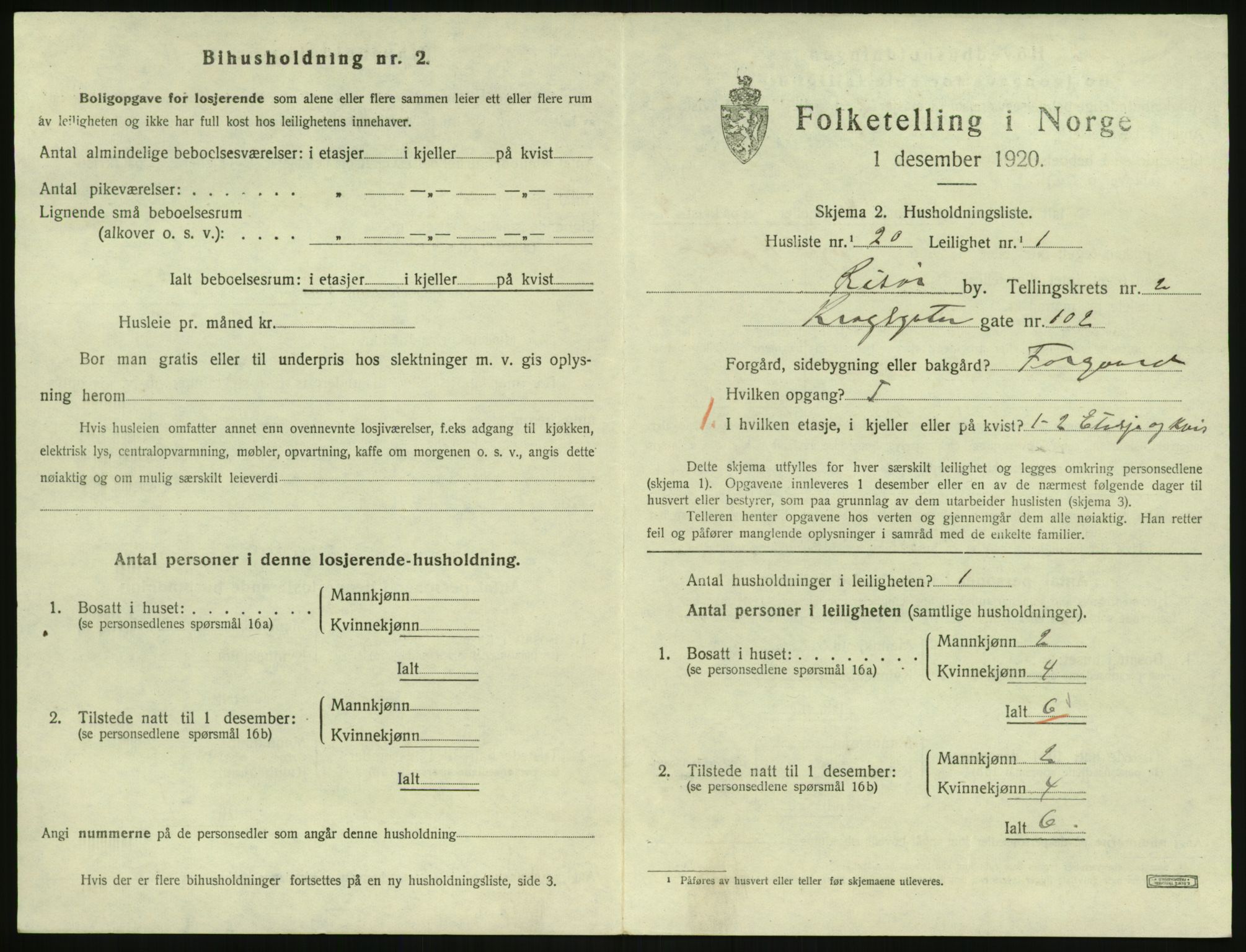 SAK, 1920 census for Risør, 1920, p. 1995