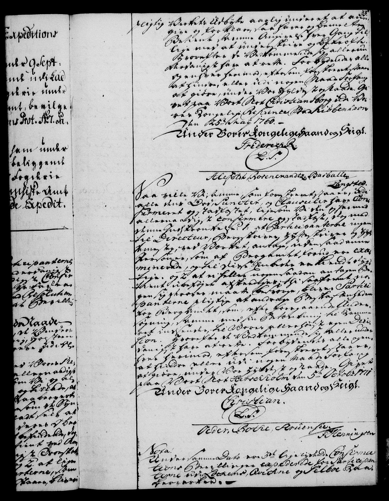 Rentekammeret, Kammerkanselliet, RA/EA-3111/G/Gg/Ggc/Ggca/L0002: Norsk konfirmasjonsekspedisjonsprotokoll med register (merket RK 53.24), 1766-1772, p. 33