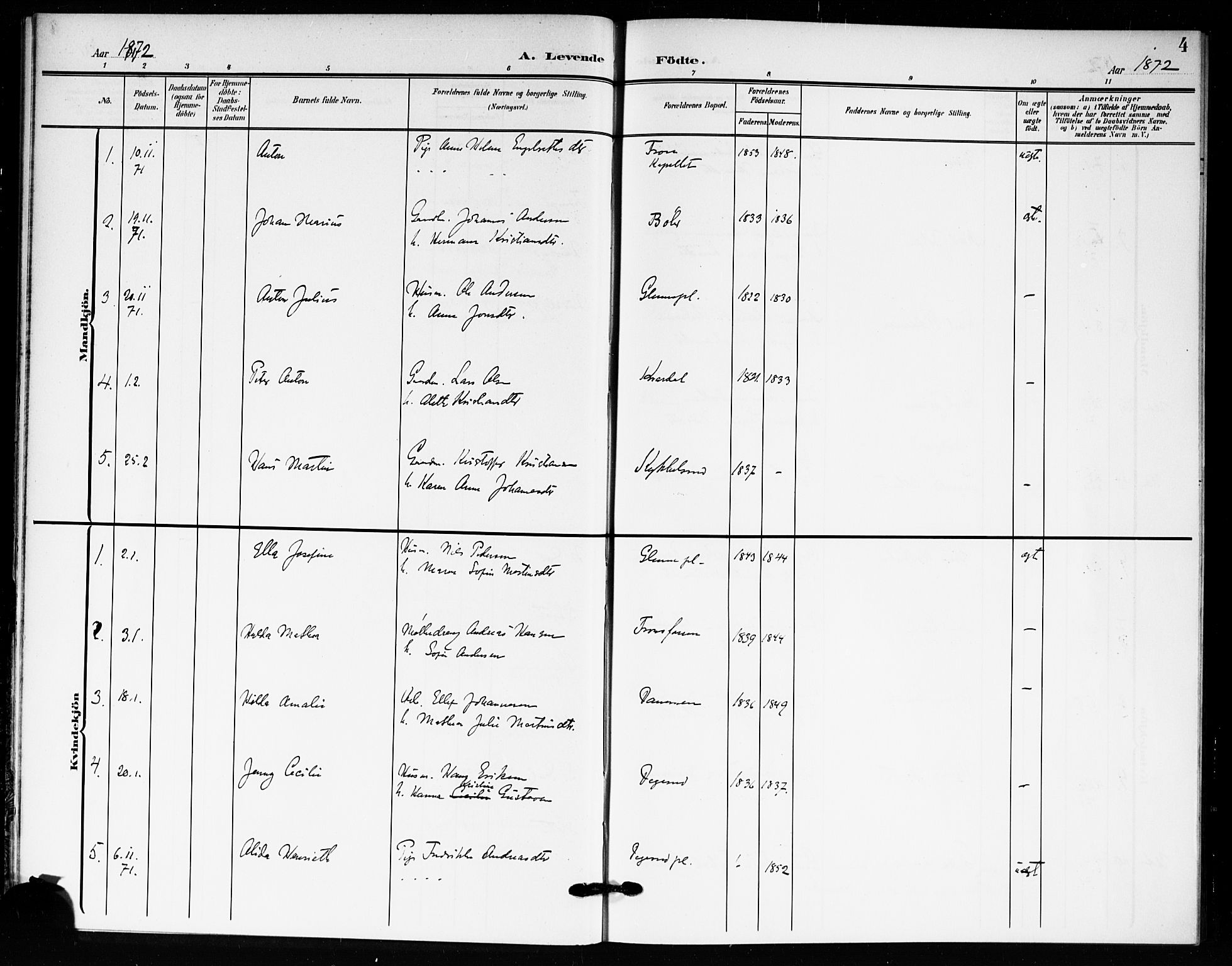 Drøbak prestekontor Kirkebøker, AV/SAO-A-10142a/F/Fc/L0001: Parish register (official) no. III 1, 1871-1900, p. 4