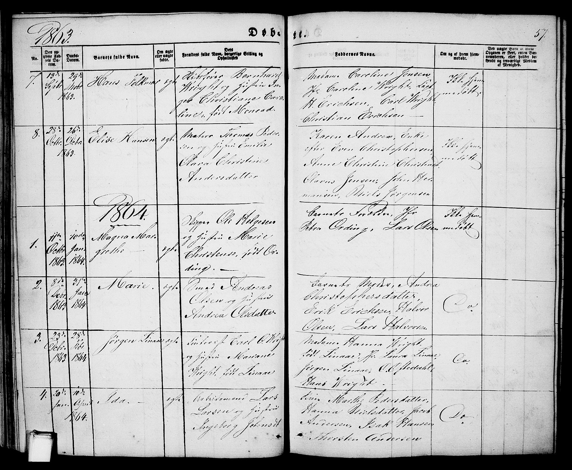 Porsgrunn kirkebøker , AV/SAKO-A-104/G/Ga/L0002: Parish register (copy) no. I 2, 1847-1877, p. 57