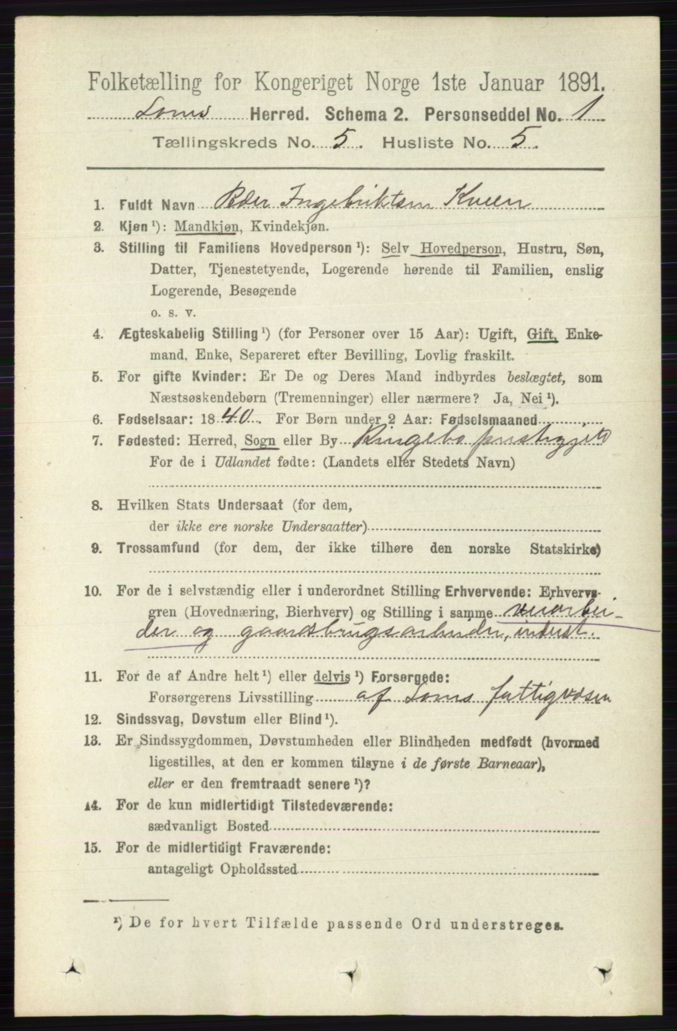 RA, 1891 census for 0514 Lom, 1891, p. 1867