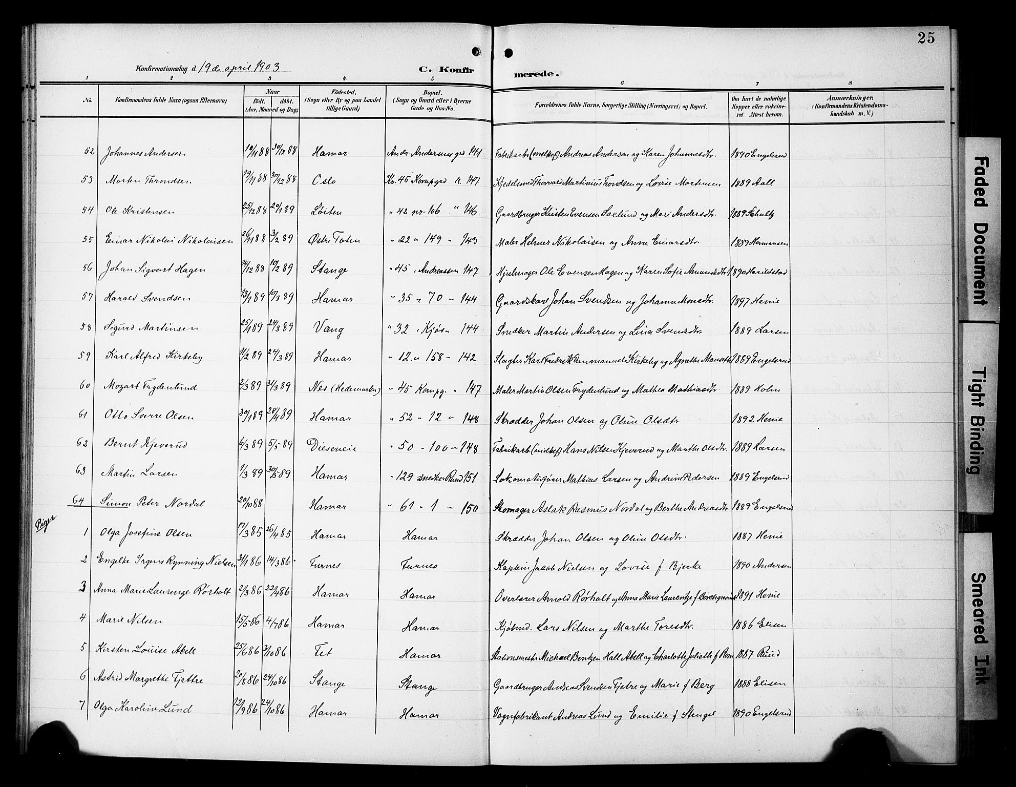 Hamar prestekontor, AV/SAH-DOMPH-002/H/Ha/Hab/L0002: Parish register (copy) no. 2, 1899-1929, p. 25