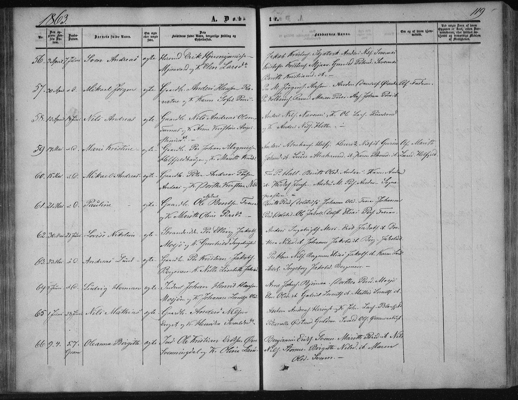 Ministerialprotokoller, klokkerbøker og fødselsregistre - Nordland, SAT/A-1459/820/L0293: Parish register (official) no. 820A14, 1855-1865, p. 119