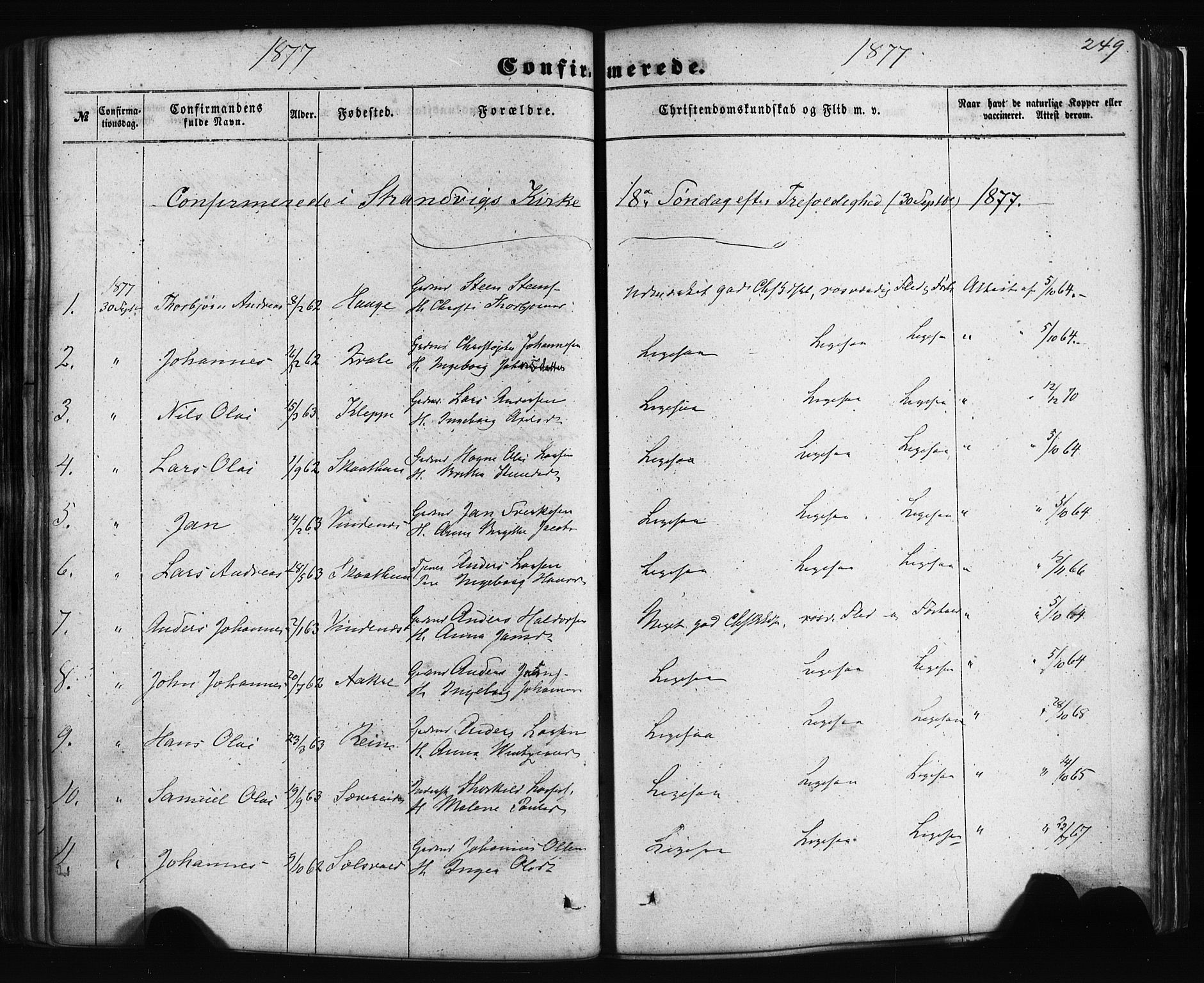 Fusa sokneprestembete, AV/SAB-A-75401/H/Haa: Parish register (official) no. A 1I, 1855-1879, p. 249