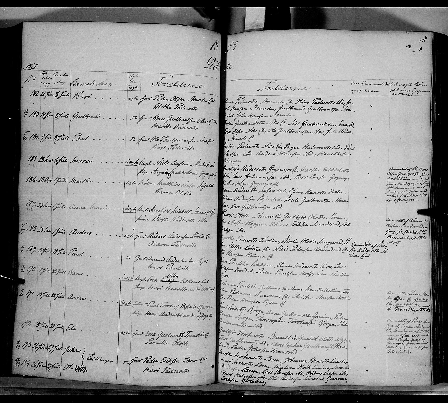 Gran prestekontor, AV/SAH-PREST-112/H/Ha/Haa/L0011: Parish register (official) no. 11, 1842-1856, p. 510-511