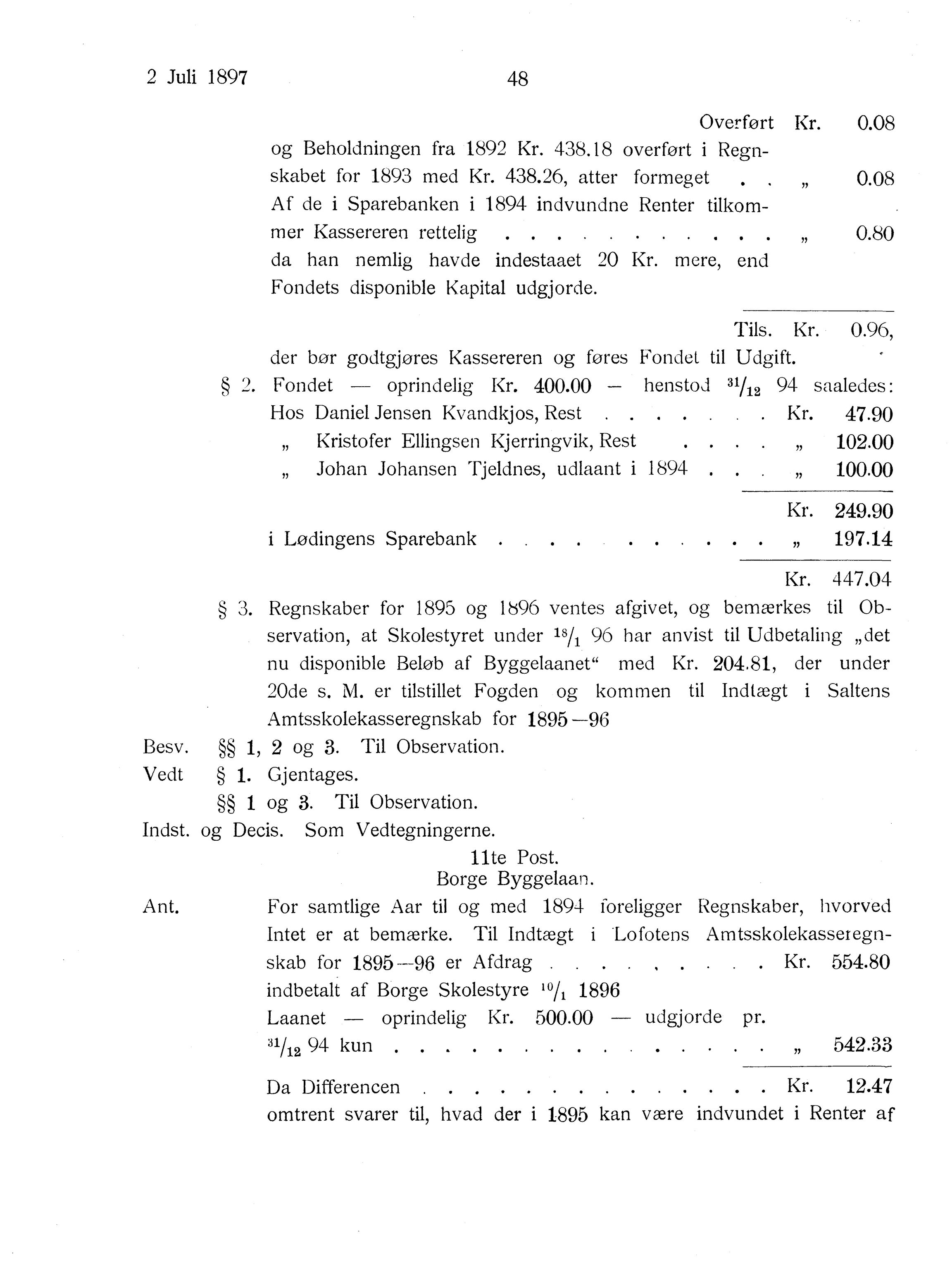 Nordland Fylkeskommune. Fylkestinget, AIN/NFK-17/176/A/Ac/L0020: Fylkestingsforhandlinger 1897, 1897