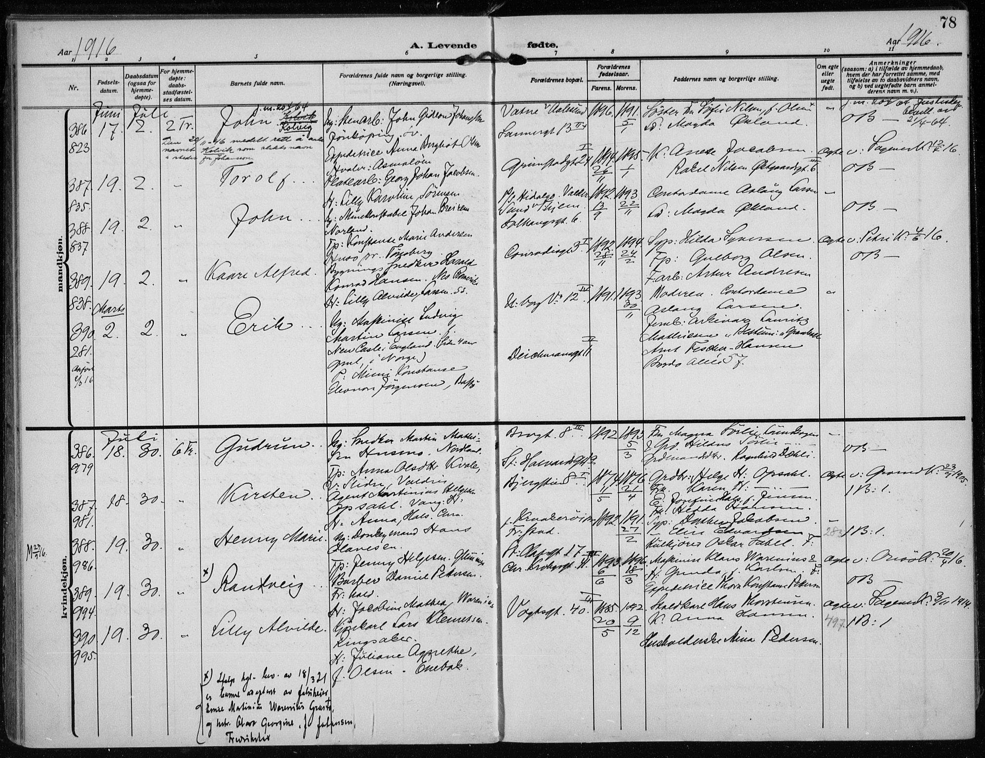 Rikshospitalet prestekontor Kirkebøker, SAO/A-10309b/F/L0016: Parish register (official) no. 16, 1916-1918, p. 78
