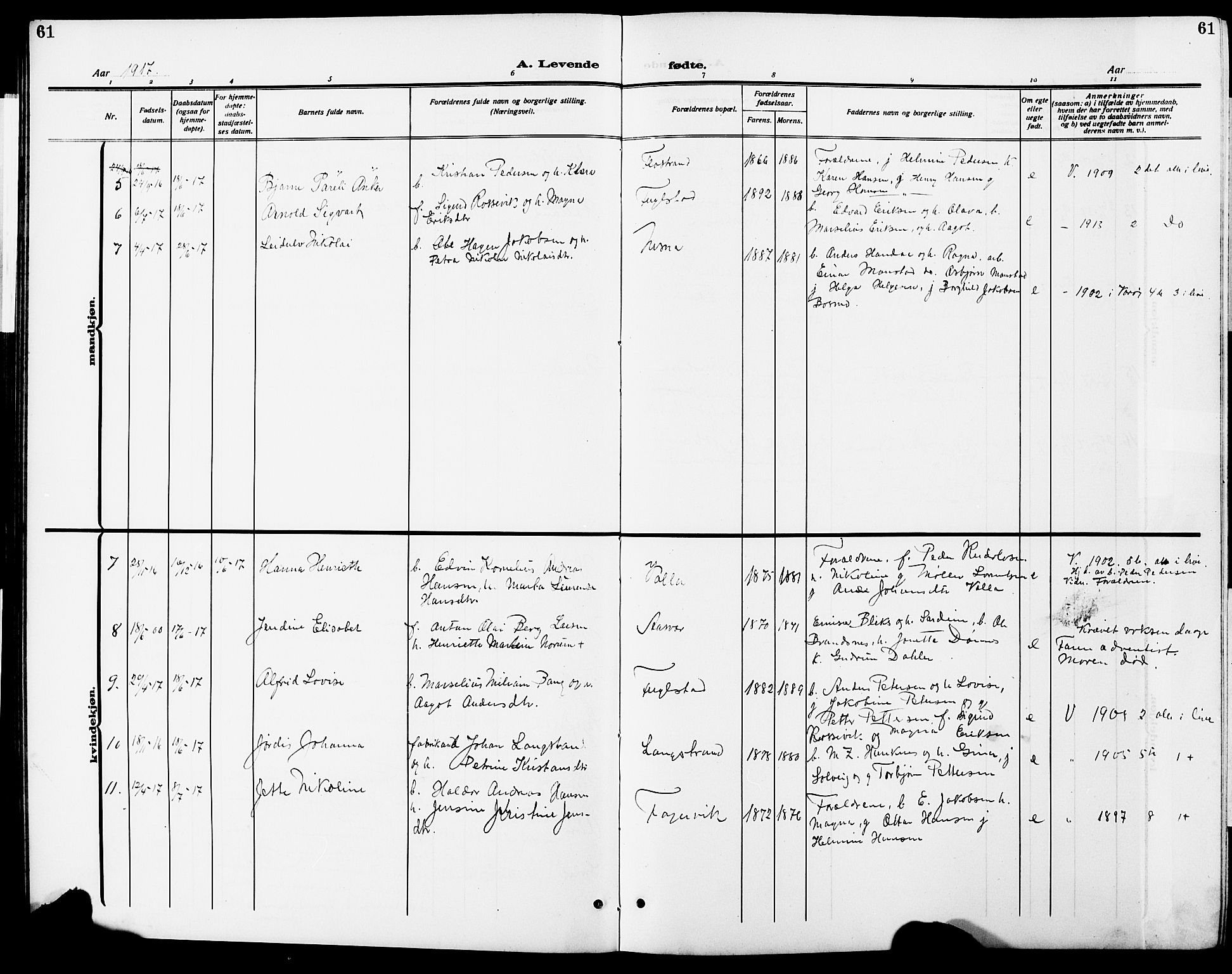 Ministerialprotokoller, klokkerbøker og fødselsregistre - Nordland, AV/SAT-A-1459/838/L0560: Parish register (copy) no. 838C07, 1910-1928, p. 61