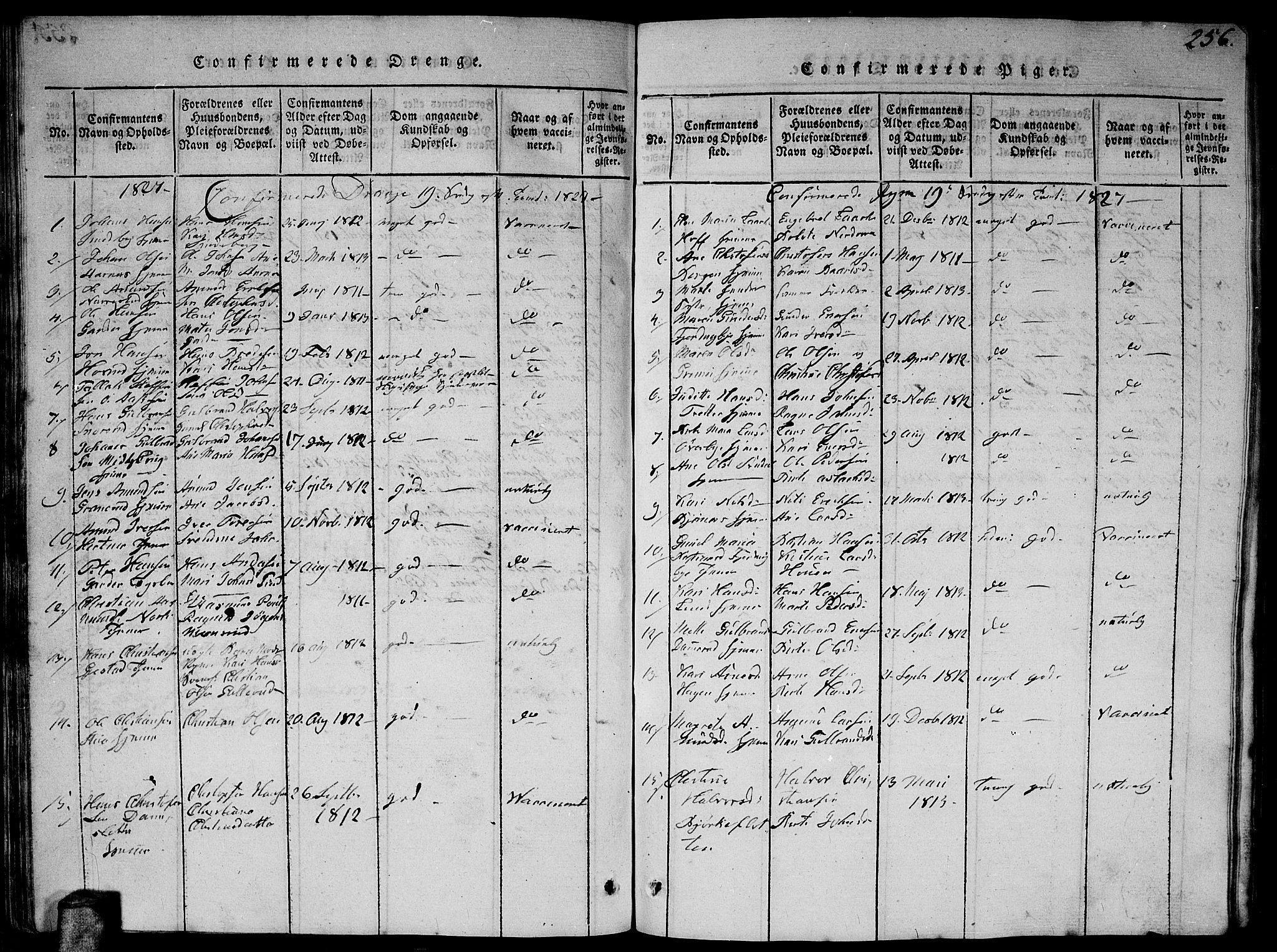 Fet prestekontor Kirkebøker, AV/SAO-A-10370a/G/Ga/L0001: Parish register (copy) no. I 1, 1815-1842, p. 256