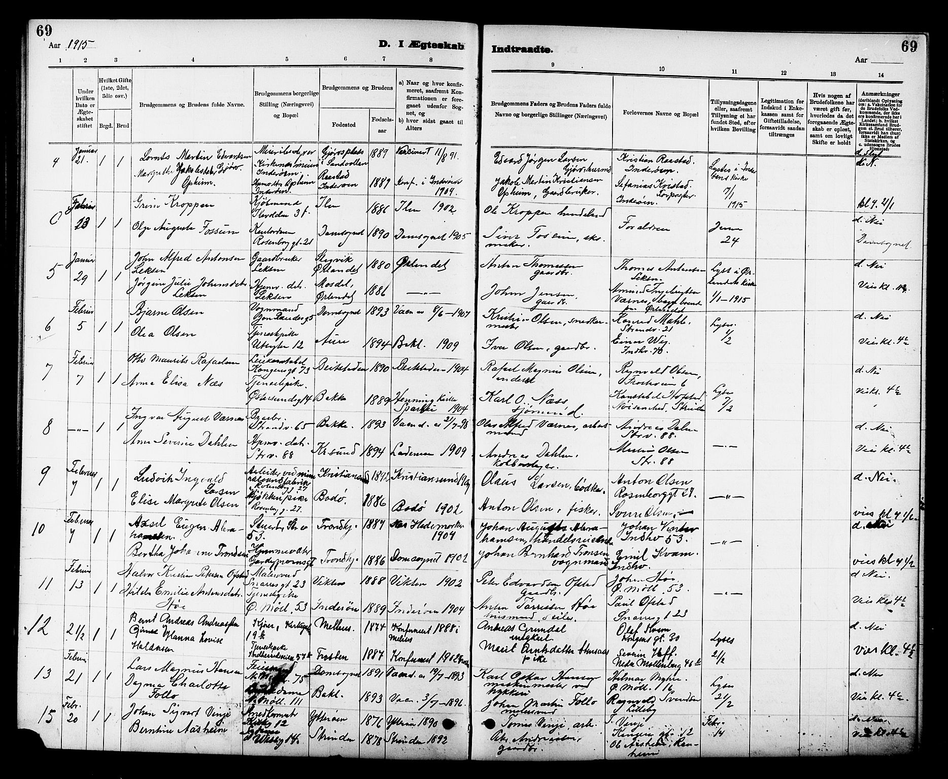 Ministerialprotokoller, klokkerbøker og fødselsregistre - Sør-Trøndelag, SAT/A-1456/605/L0255: Parish register (copy) no. 605C02, 1908-1918, p. 69