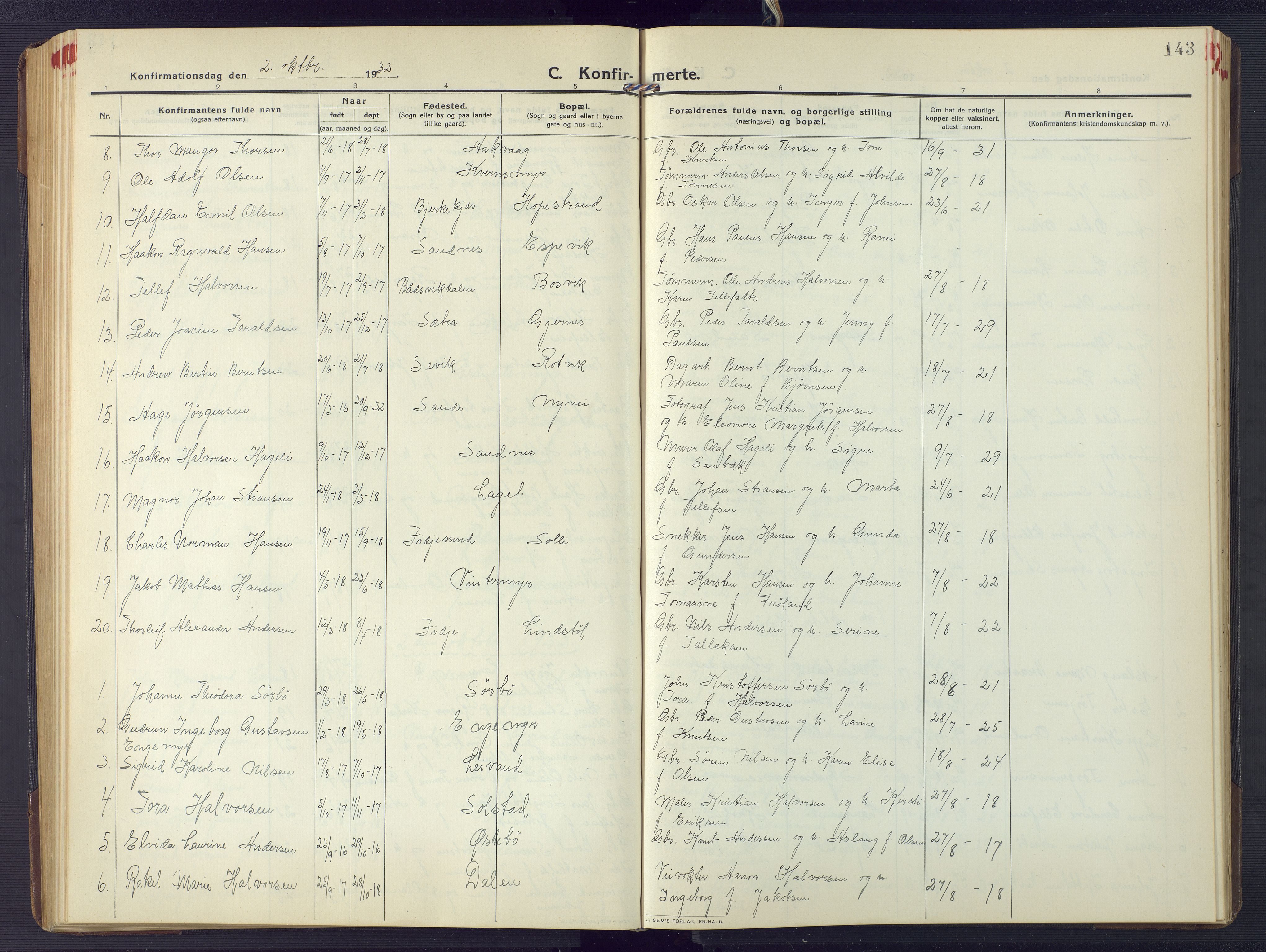 Søndeled sokneprestkontor, AV/SAK-1111-0038/F/Fb/L0006: Parish register (copy) no. B 7, 1912-1947, p. 143