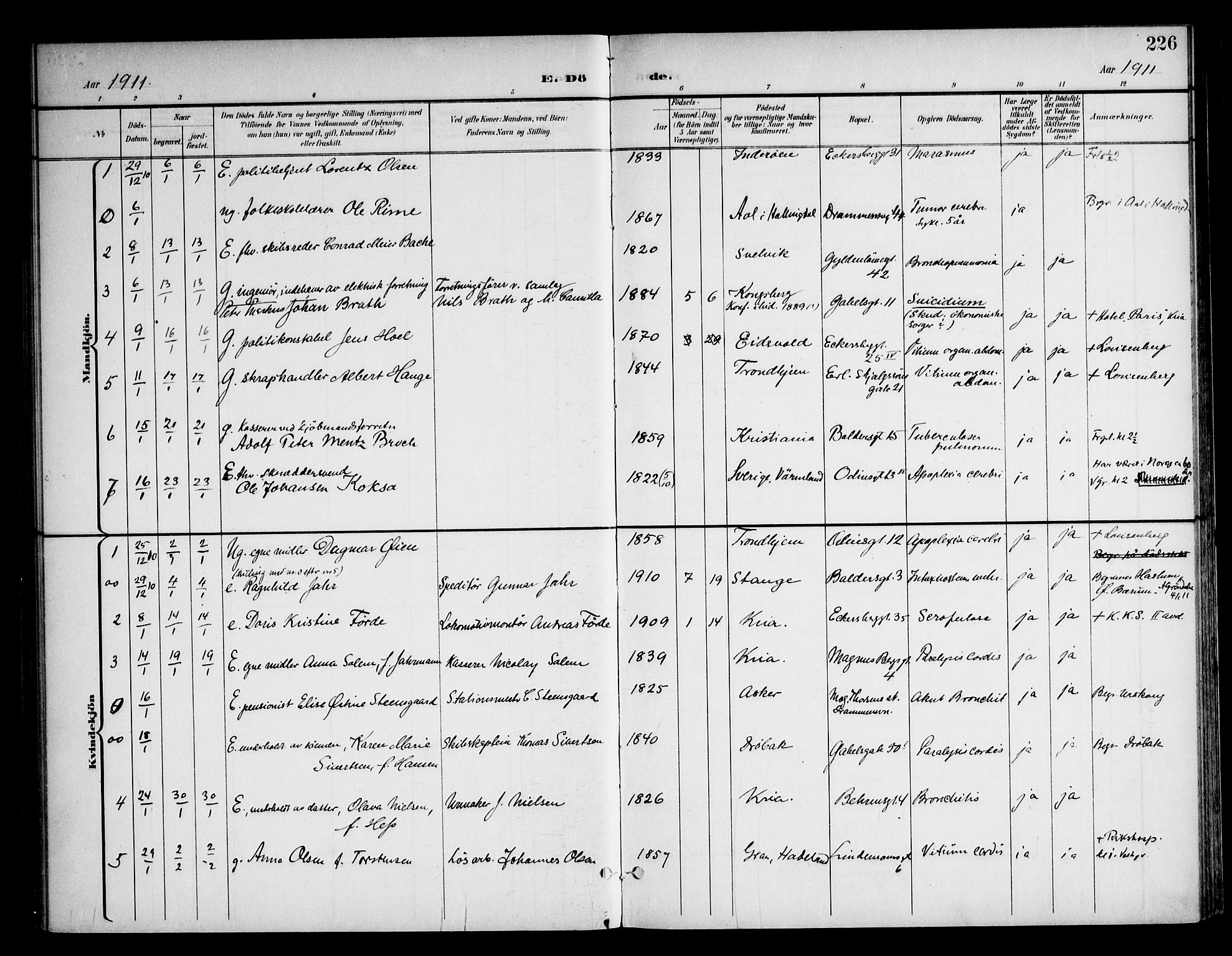 Frogner prestekontor Kirkebøker, SAO/A-10886/F/Fa/L0004: Parish register (official) no. 4, 1898-1921, p. 226