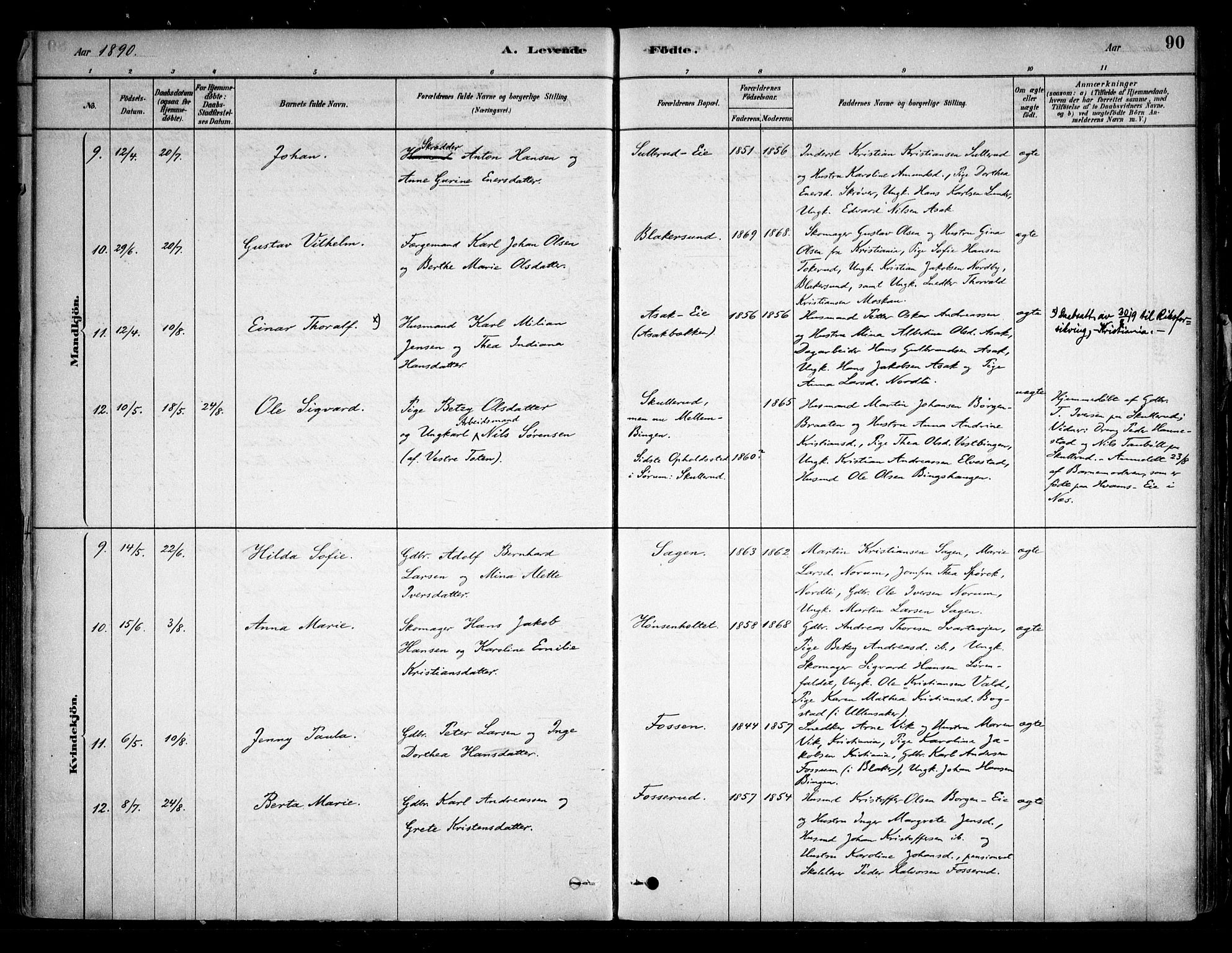 Sørum prestekontor Kirkebøker, AV/SAO-A-10303/F/Fa/L0007: Parish register (official) no. I 7, 1878-1914, p. 90