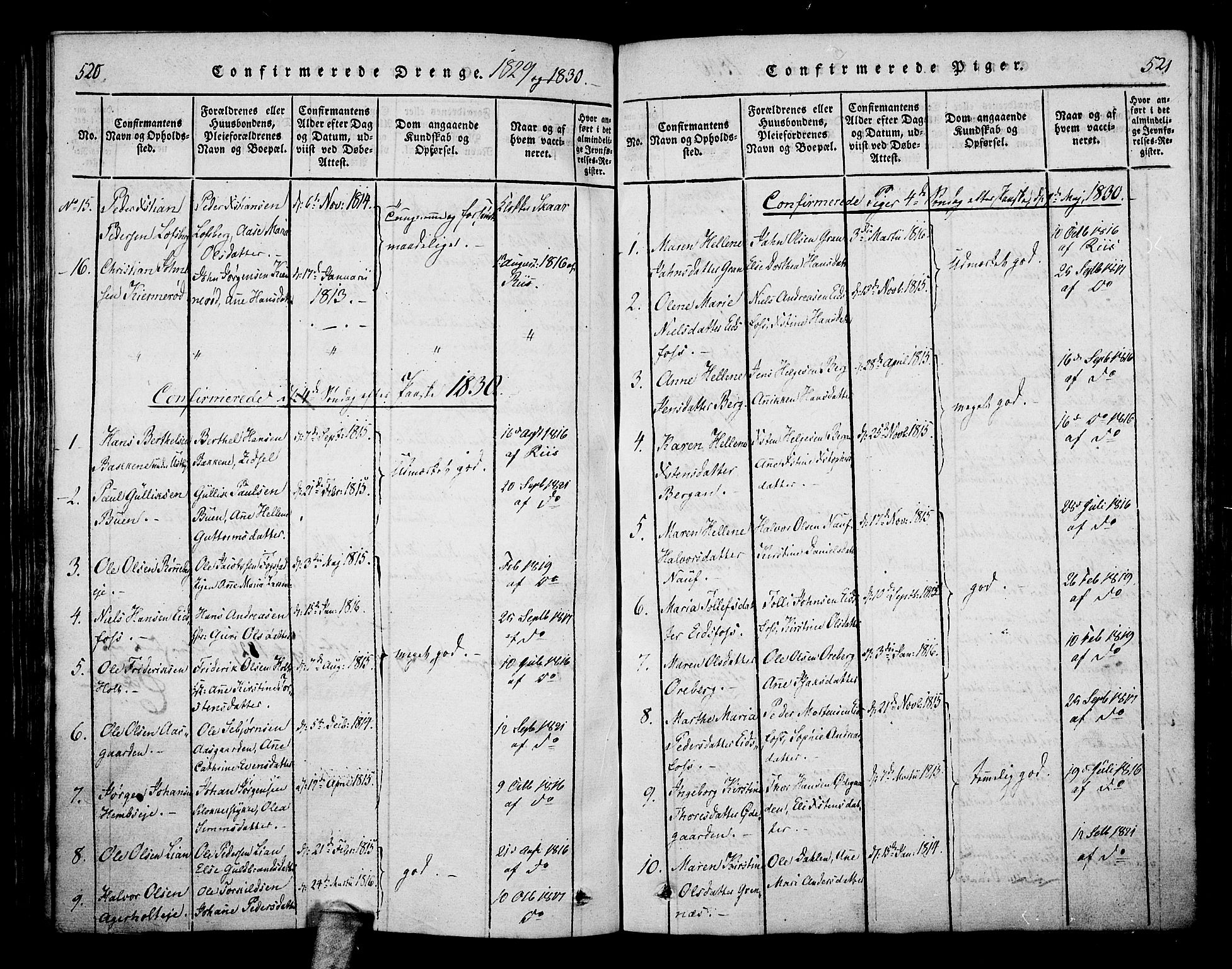 Hof kirkebøker, SAKO/A-64/F/Fa/L0004: Parish register (official) no. I 4, 1814-1843, p. 520-521
