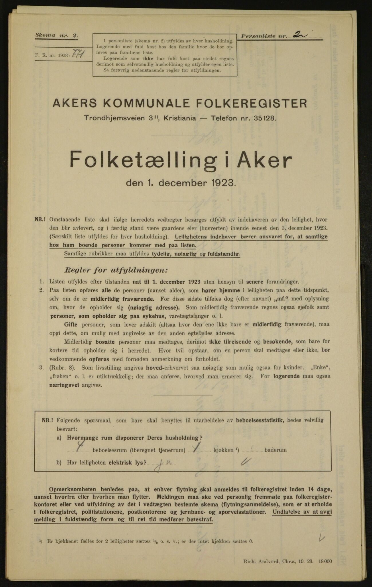 , Municipal Census 1923 for Aker, 1923, p. 4743