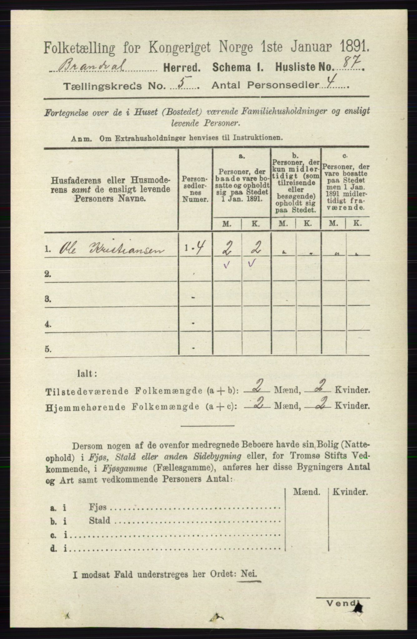 RA, 1891 census for 0422 Brandval, 1891, p. 2196