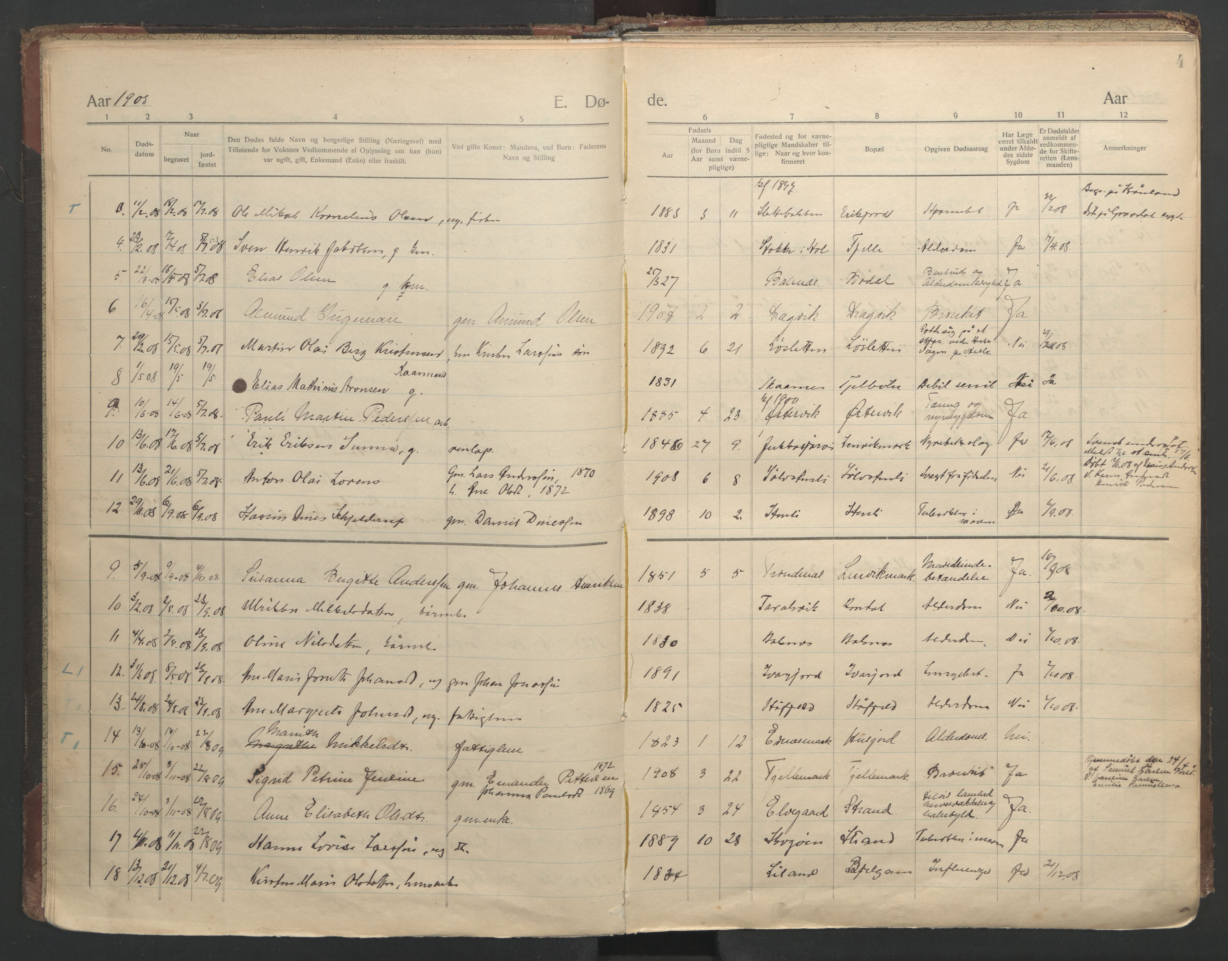 Ministerialprotokoller, klokkerbøker og fødselsregistre - Nordland, SAT/A-1459/863/L0903: Parish register (official) no. 863A15, 1907-1937, p. 4