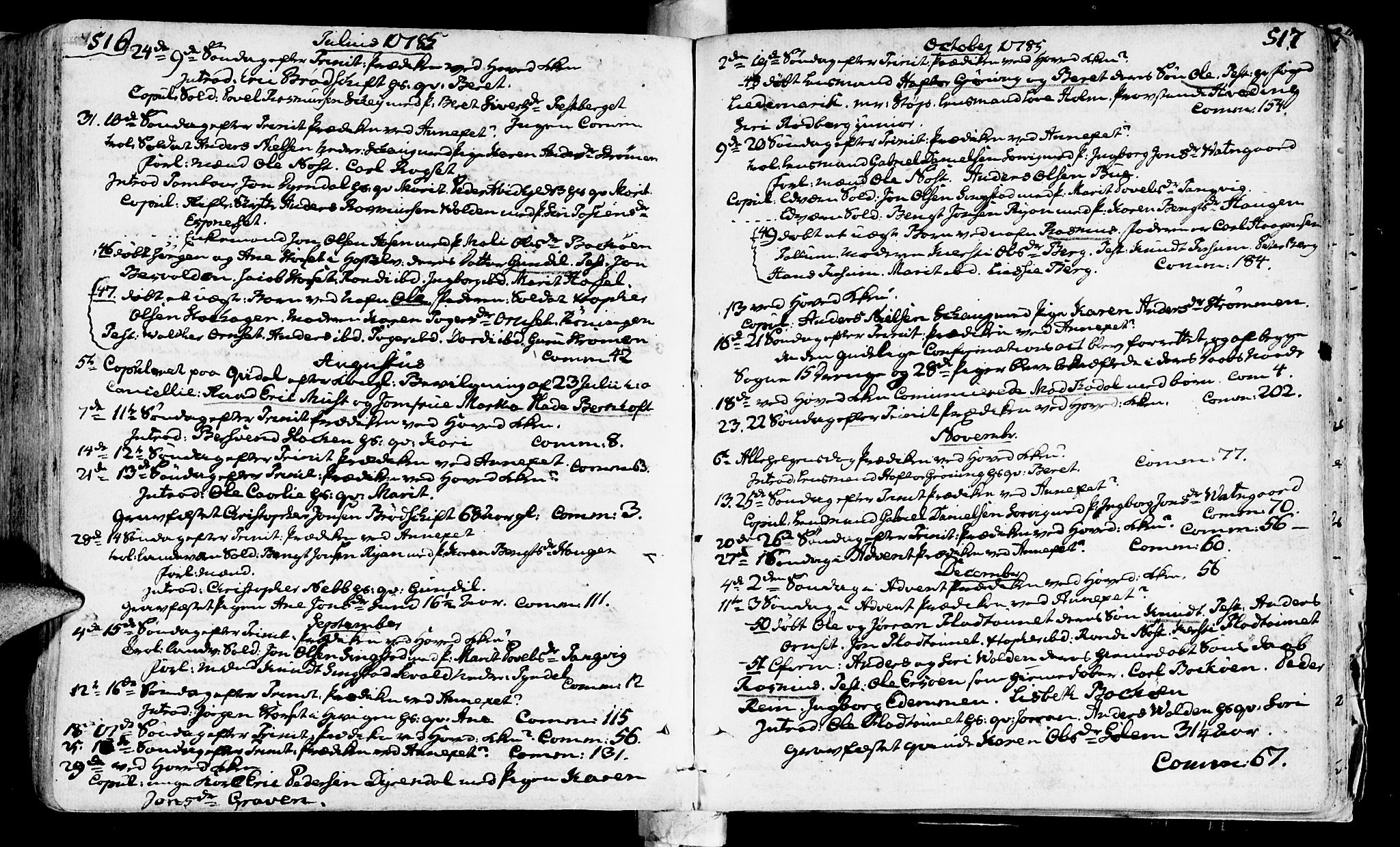 Ministerialprotokoller, klokkerbøker og fødselsregistre - Sør-Trøndelag, SAT/A-1456/646/L0605: Parish register (official) no. 646A03, 1751-1790, p. 516-517