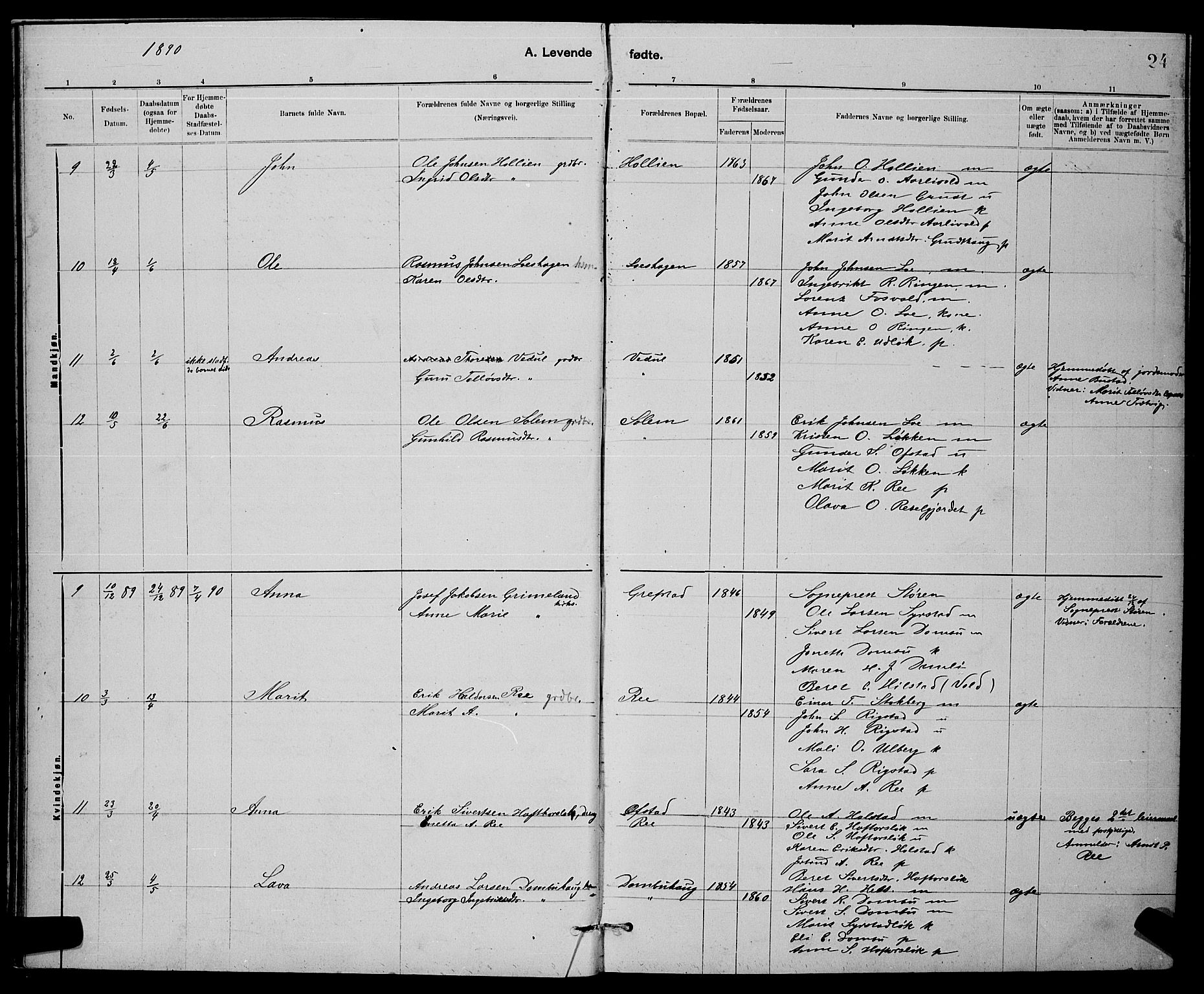 Ministerialprotokoller, klokkerbøker og fødselsregistre - Sør-Trøndelag, AV/SAT-A-1456/672/L0863: Parish register (copy) no. 672C02, 1888-1901, p. 24