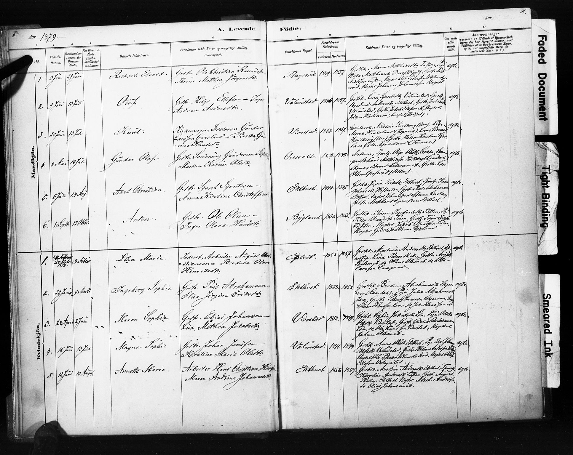 Ramnes kirkebøker, AV/SAKO-A-314/F/Fc/L0001: Parish register (official) no. III 1, 1878-1899, p. 6-7
