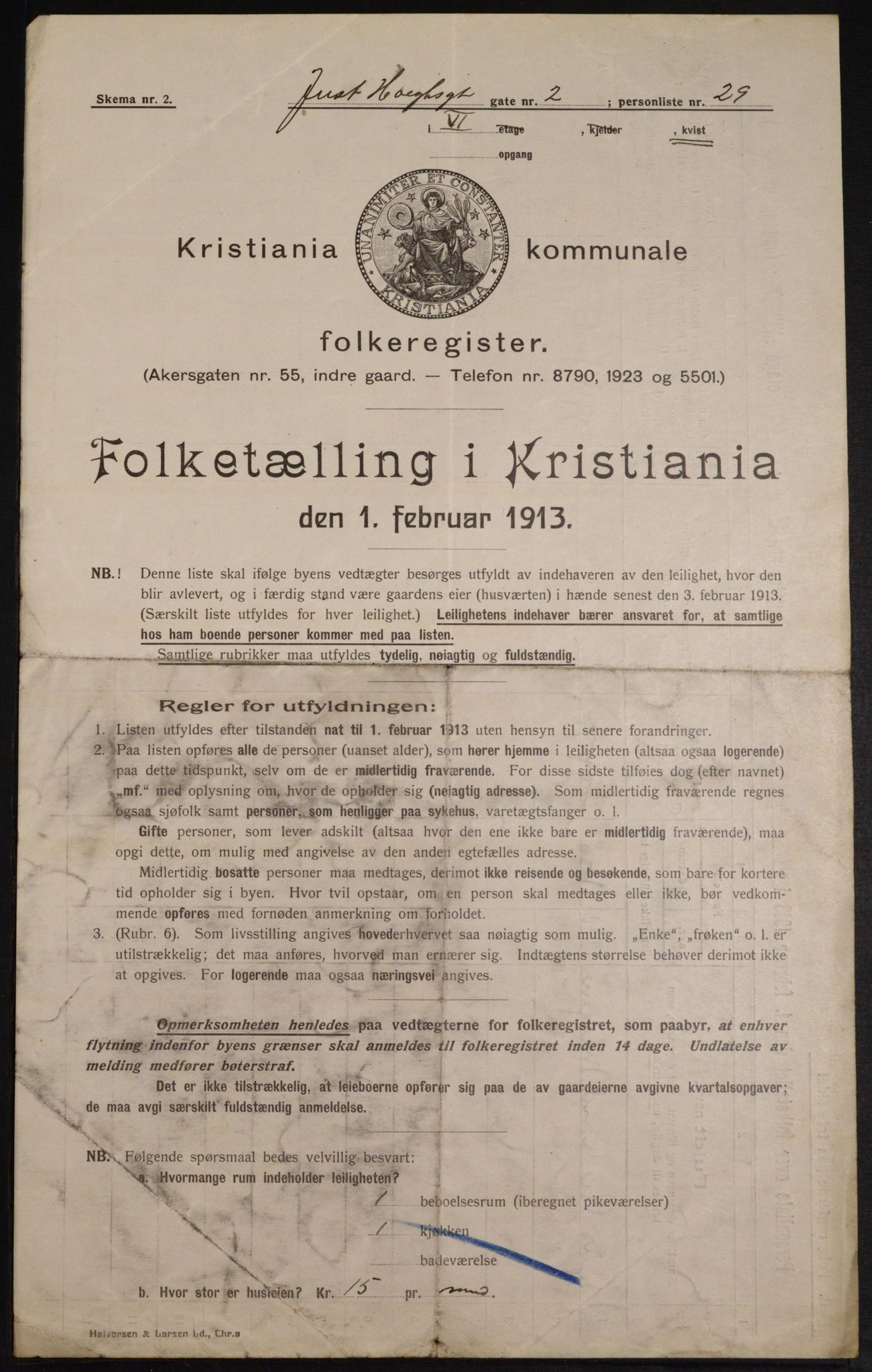 OBA, Municipal Census 1913 for Kristiania, 1913, p. 47433