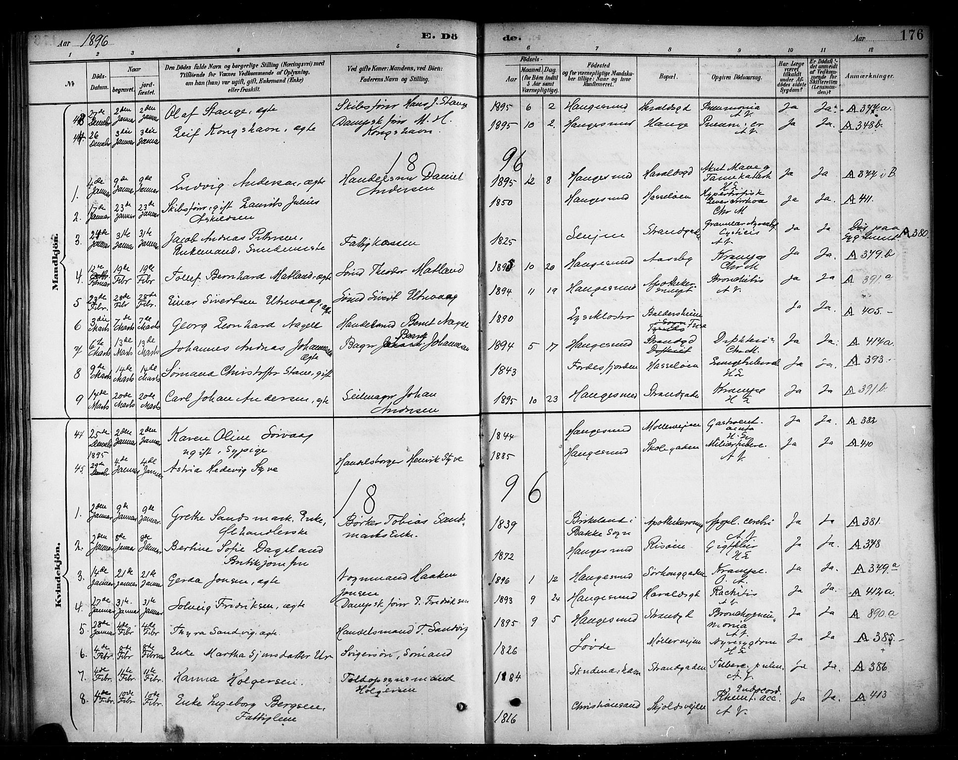 Haugesund sokneprestkontor, AV/SAST-A -101863/H/Ha/Haa/L0005: Parish register (official) no. A 5, 1891-1903, p. 176