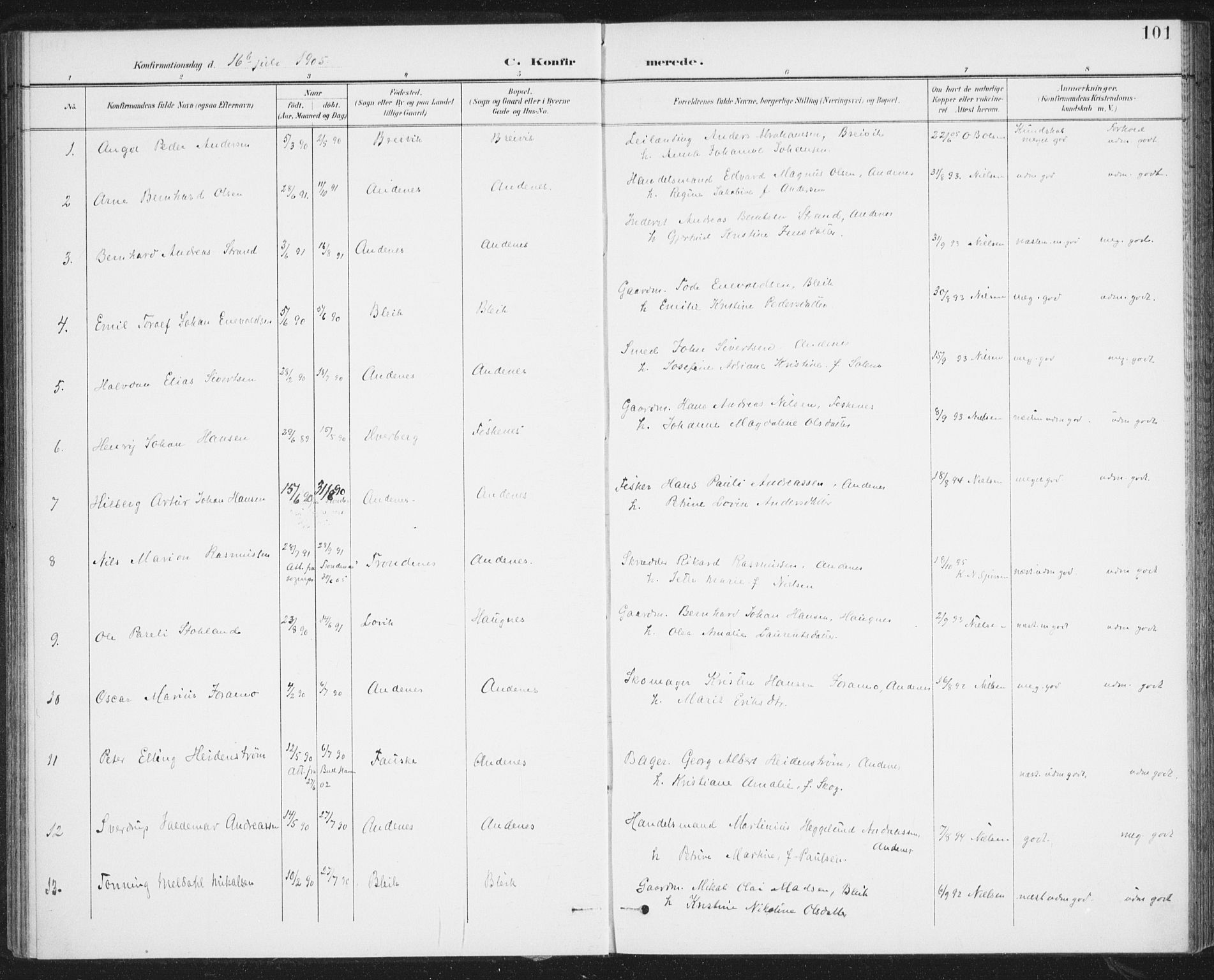 Ministerialprotokoller, klokkerbøker og fødselsregistre - Nordland, SAT/A-1459/899/L1437: Parish register (official) no. 899A05, 1897-1908, p. 101
