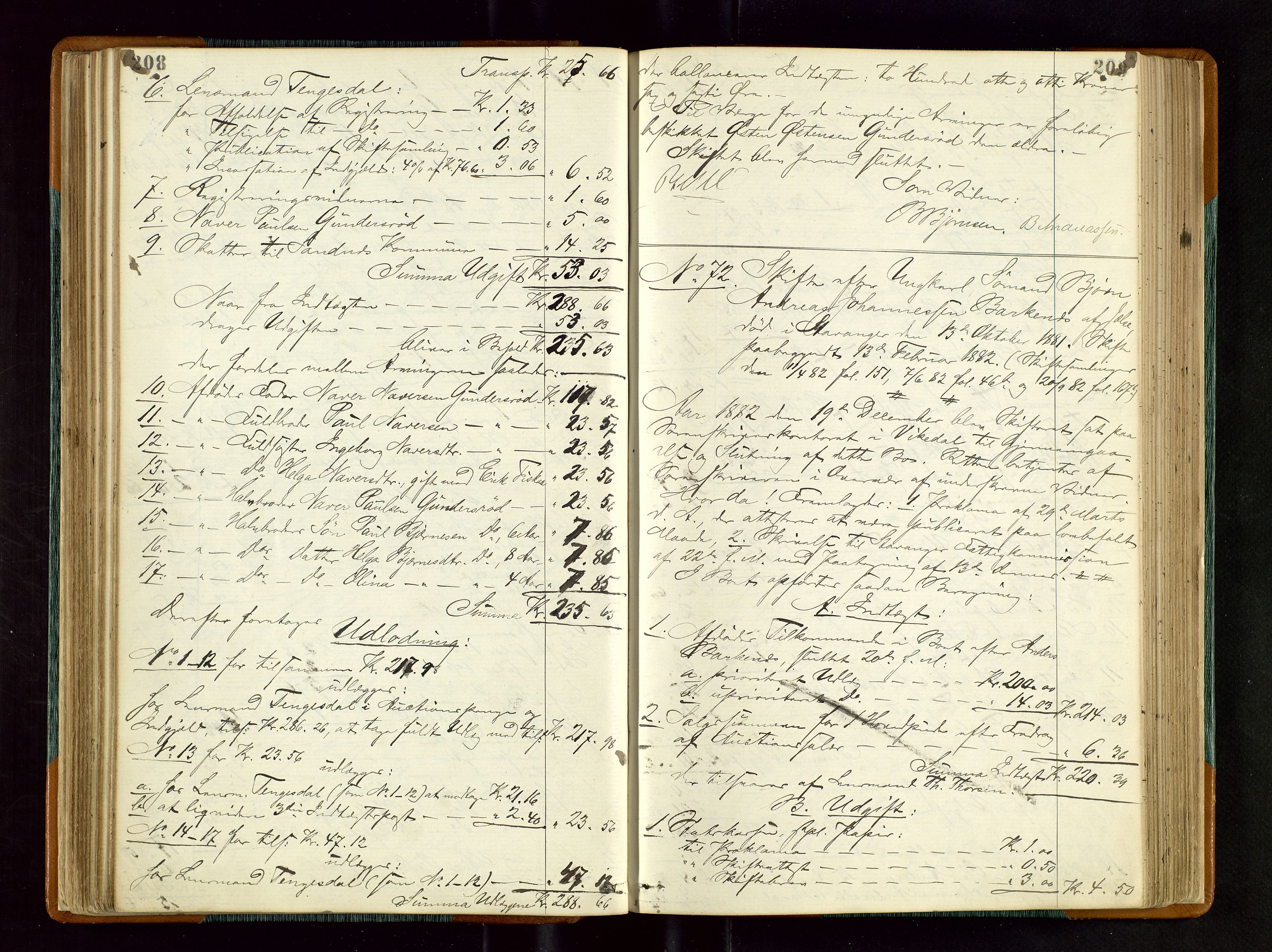 Ryfylke tingrett, AV/SAST-A-100055/001/IV/IVD/L0027: Skifteprotokoll, register i protokollen, 1881-1885, p. 208-209