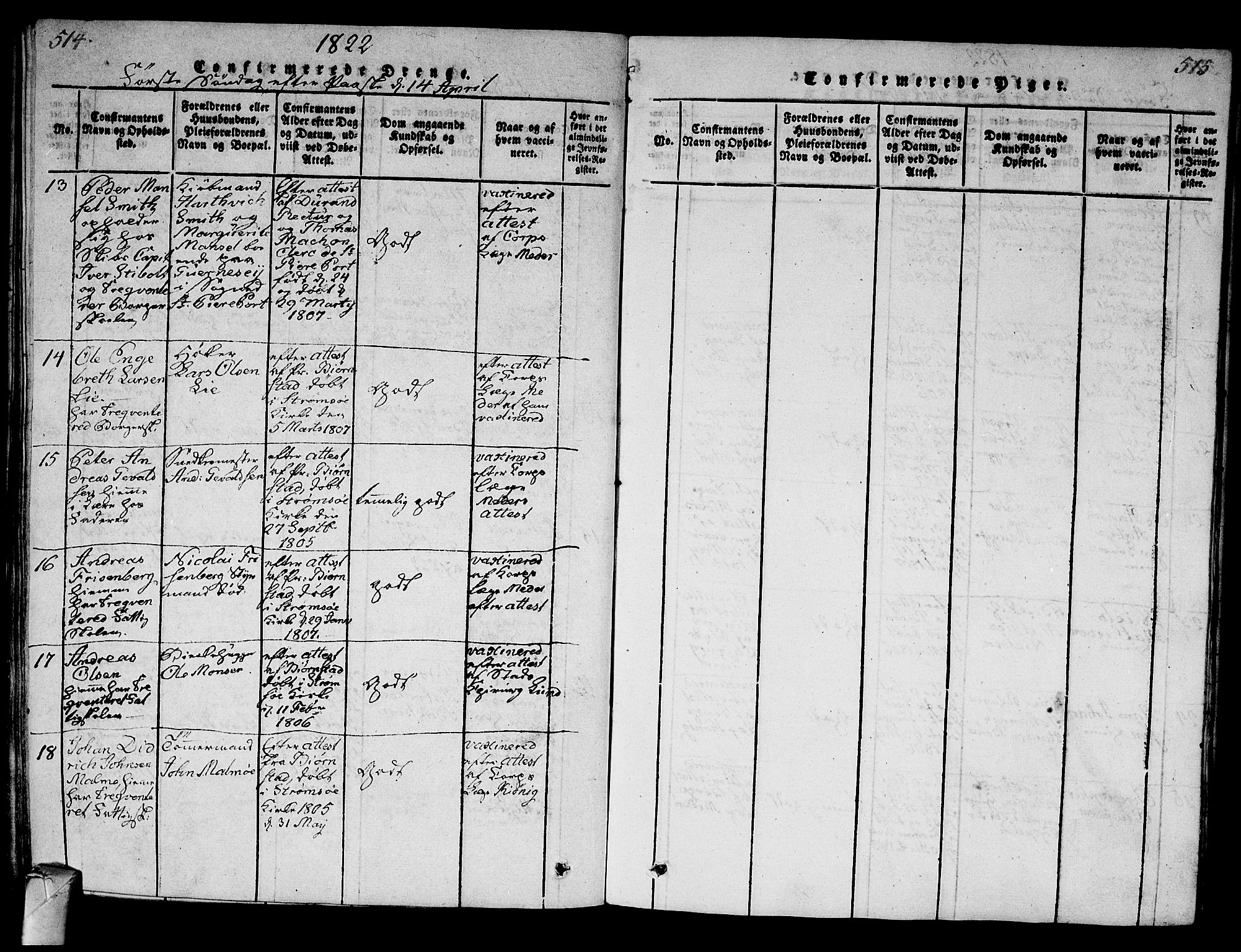 Strømsø kirkebøker, AV/SAKO-A-246/G/Ga/L0001: Parish register (copy) no. 1, 1815-1829, p. 514-515