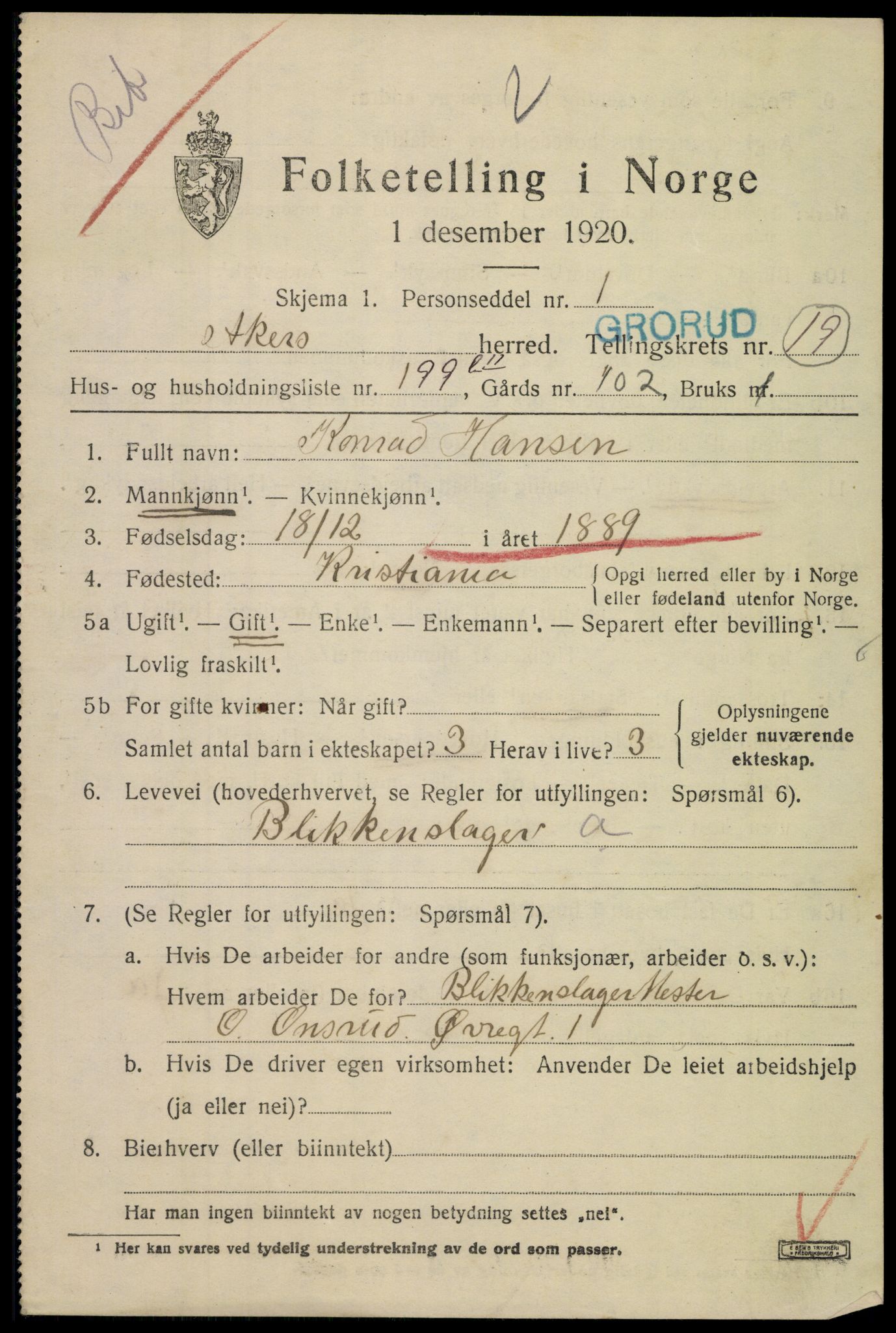 SAO, 1920 census for Aker, 1920, p. 116182