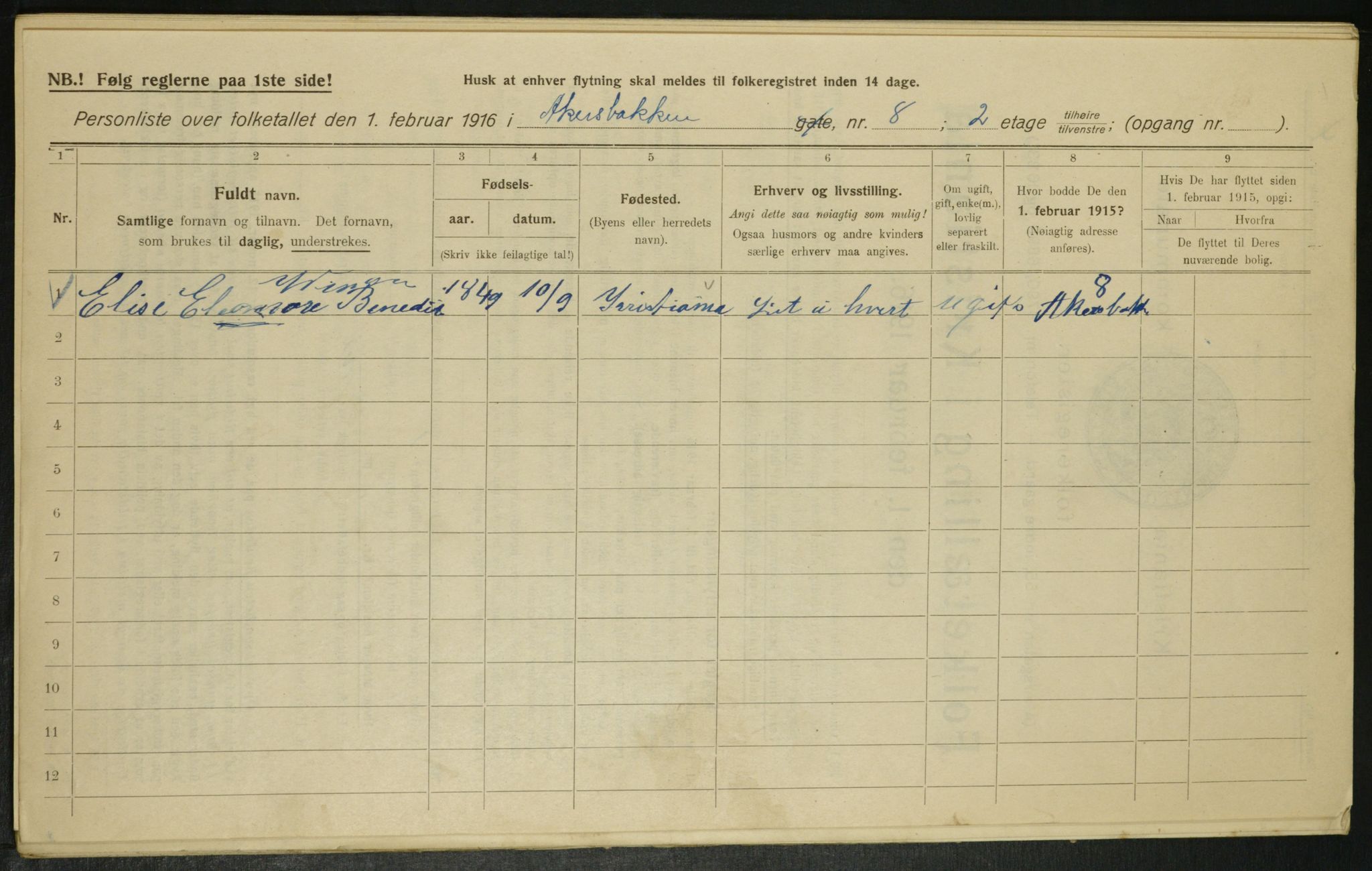 OBA, Municipal Census 1916 for Kristiania, 1916, p. 34