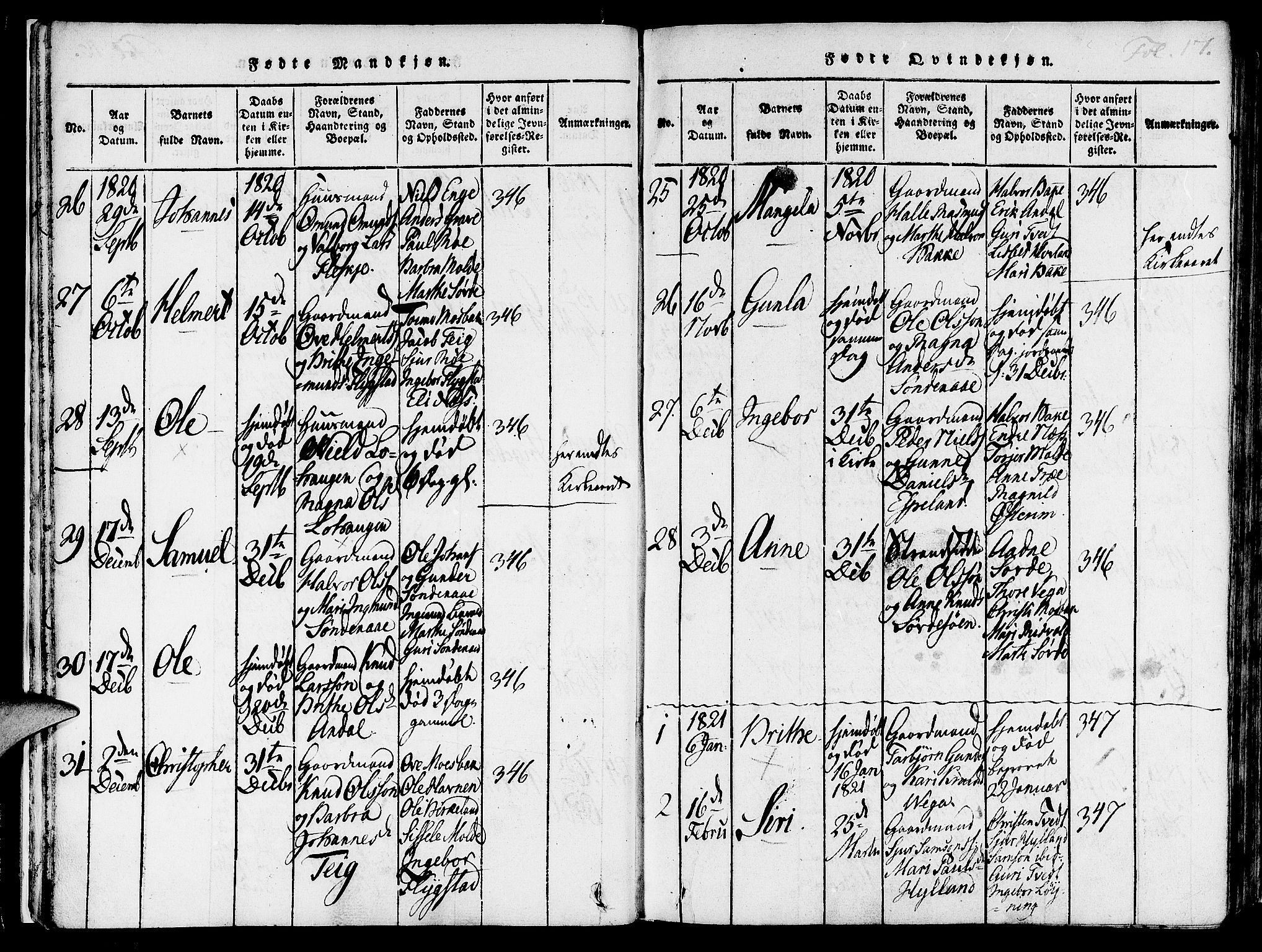 Suldal sokneprestkontor, SAST/A-101845/01/IV/L0007: Parish register (official) no. A 7, 1817-1838, p. 17