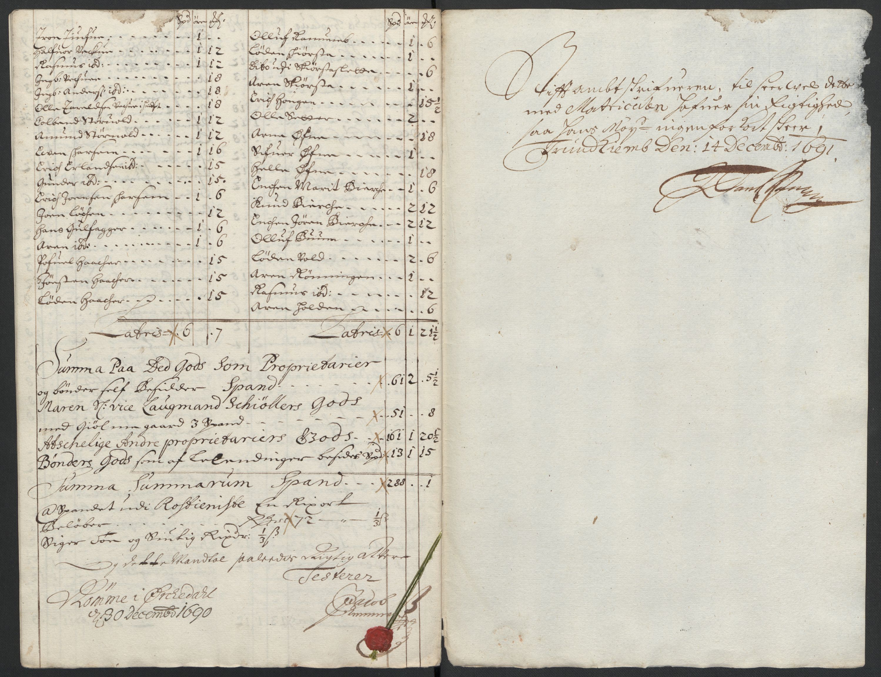 Rentekammeret inntil 1814, Reviderte regnskaper, Fogderegnskap, AV/RA-EA-4092/R58/L3936: Fogderegnskap Orkdal, 1689-1690, p. 378