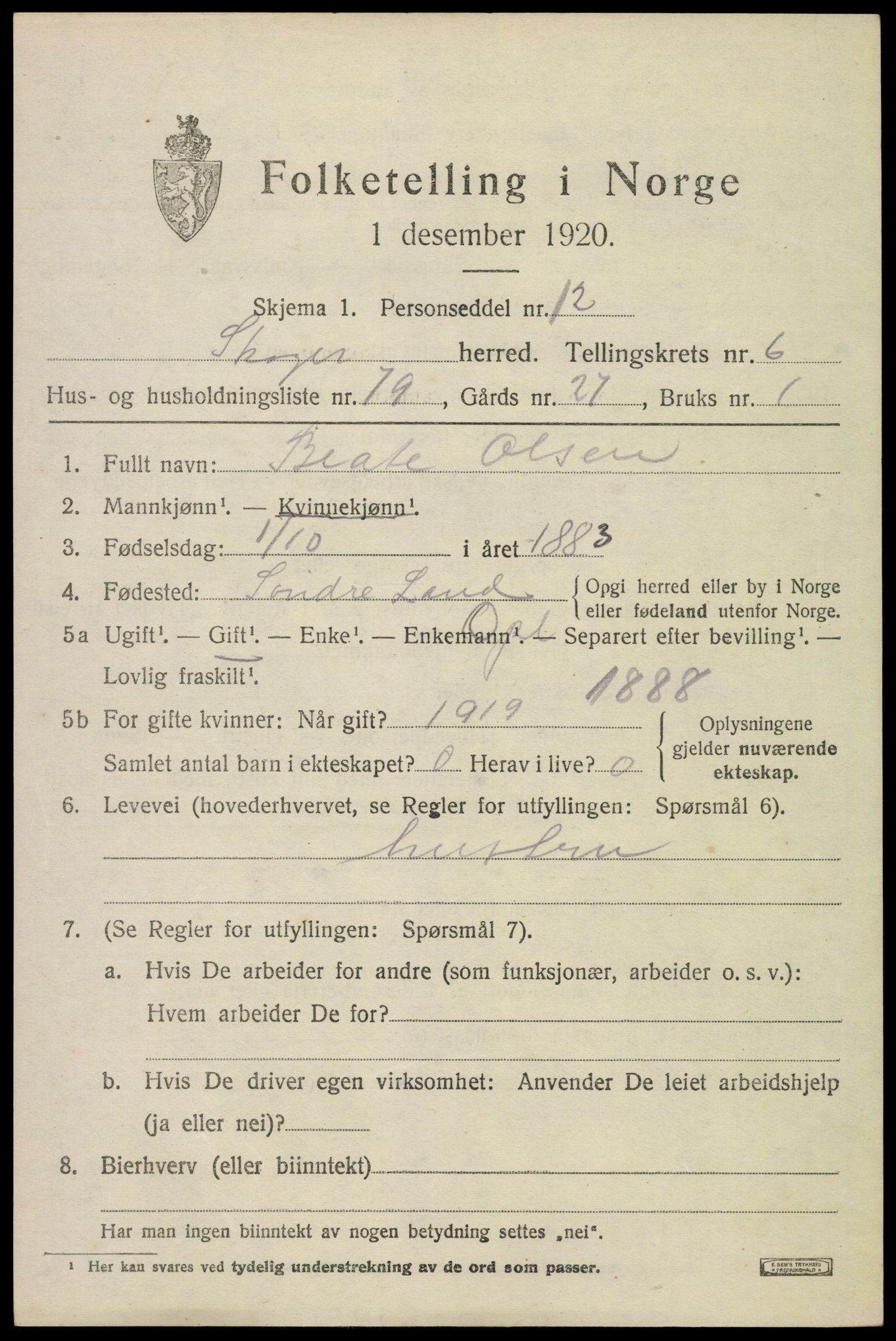 SAKO, 1920 census for Skoger, 1920, p. 14581