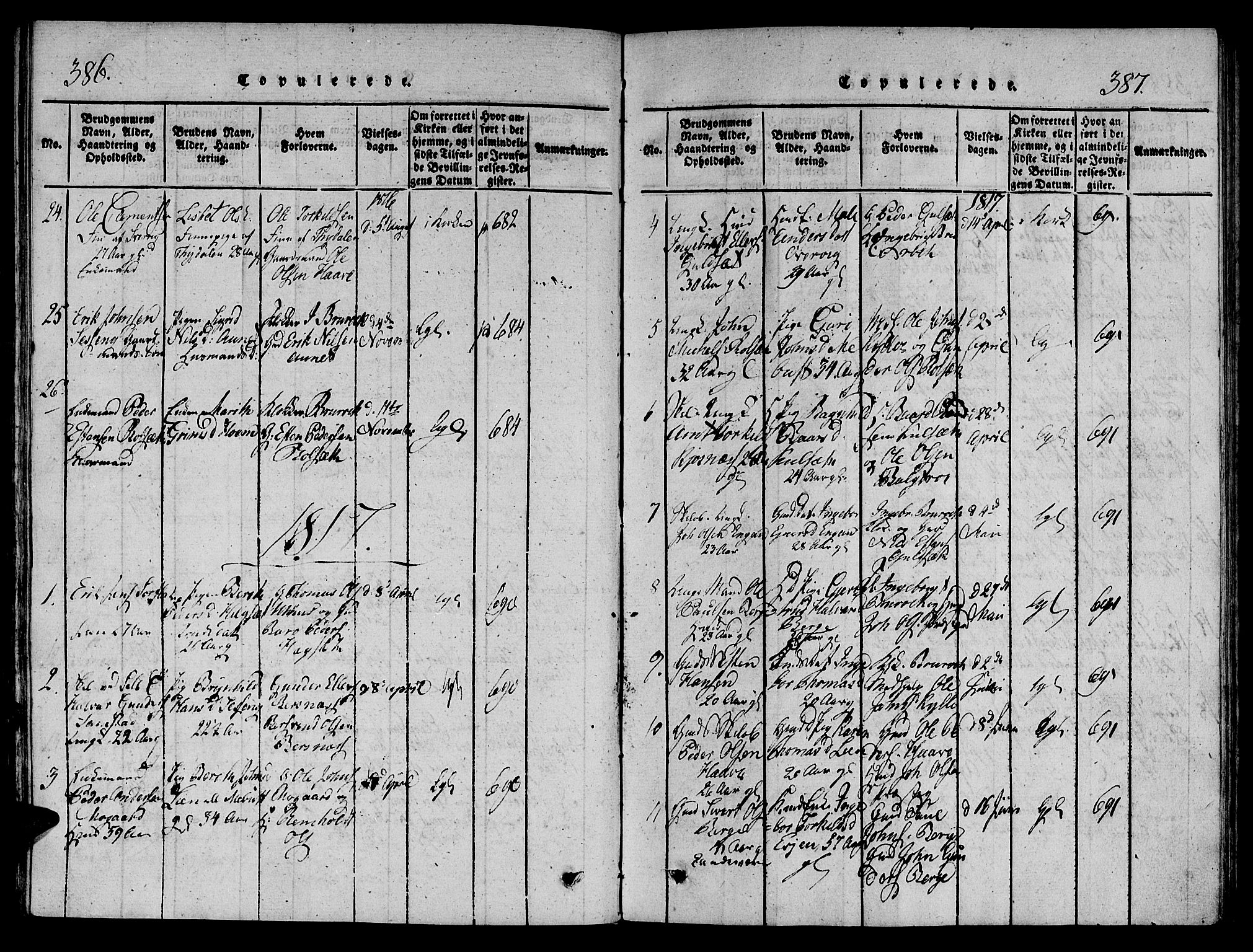 Ministerialprotokoller, klokkerbøker og fødselsregistre - Sør-Trøndelag, SAT/A-1456/695/L1141: Parish register (official) no. 695A04 /1, 1816-1824, p. 386-387