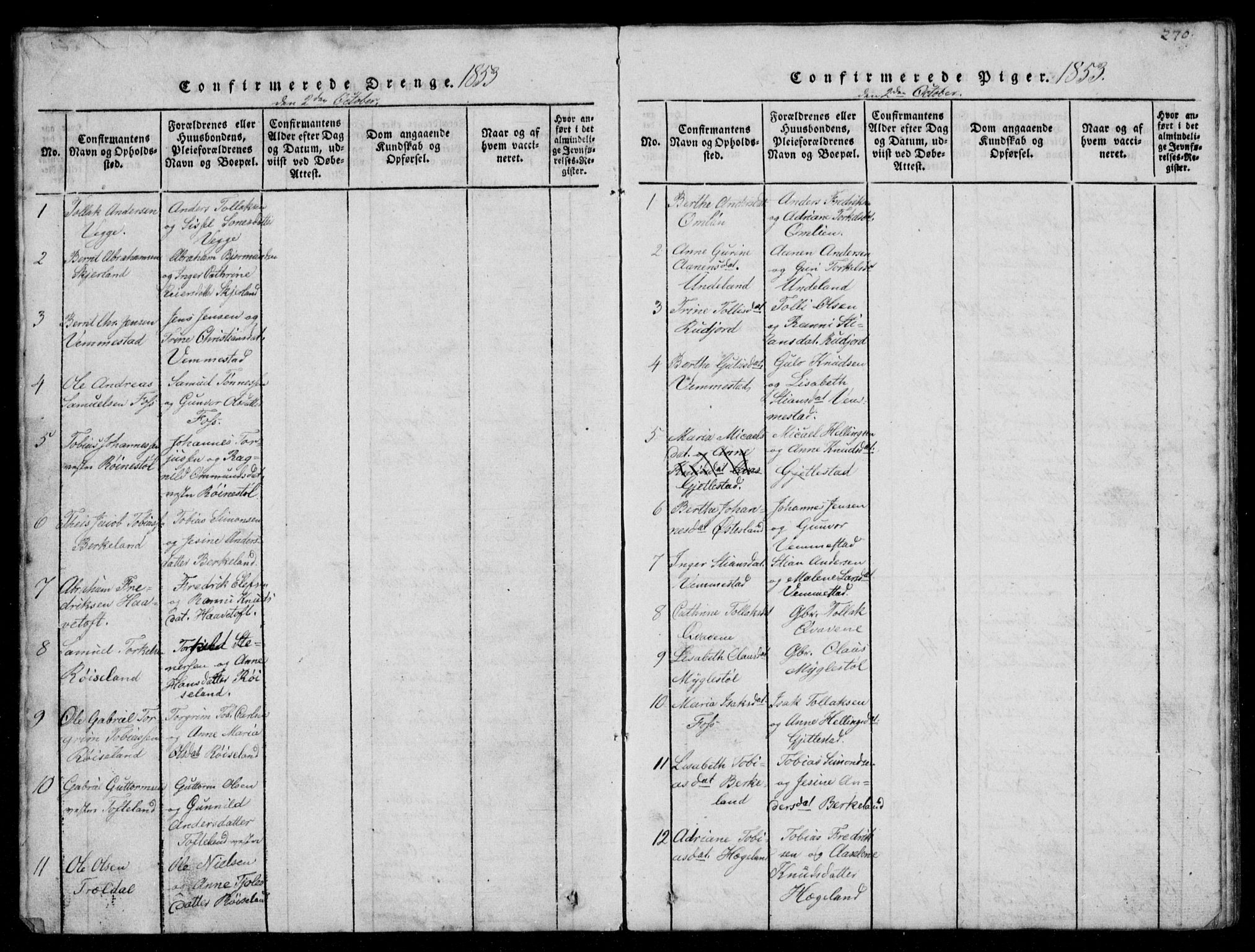 Lyngdal sokneprestkontor, AV/SAK-1111-0029/F/Fb/Fbb/L0001: Parish register (copy) no. B 1, 1816-1900, p. 270