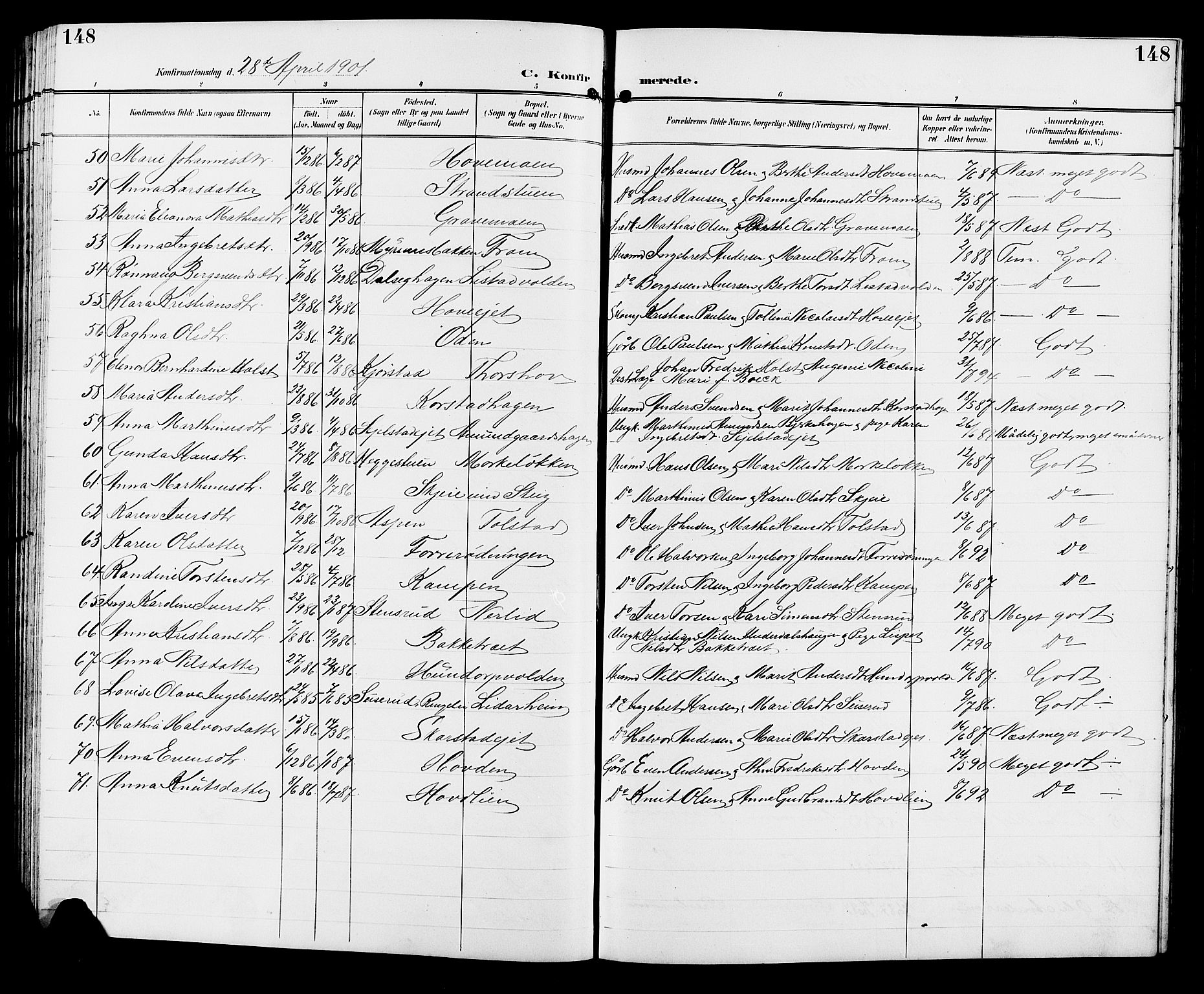 Sør-Fron prestekontor, SAH/PREST-010/H/Ha/Hab/L0004: Parish register (copy) no. 4, 1896-1911, p. 148