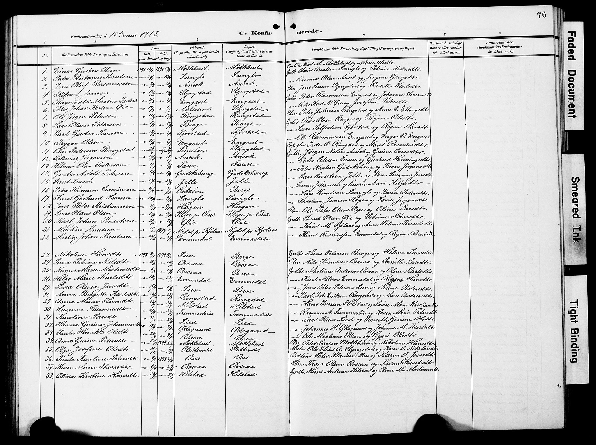 Ministerialprotokoller, klokkerbøker og fødselsregistre - Møre og Romsdal, AV/SAT-A-1454/520/L0293: Parish register (copy) no. 520C05, 1902-1923, p. 76