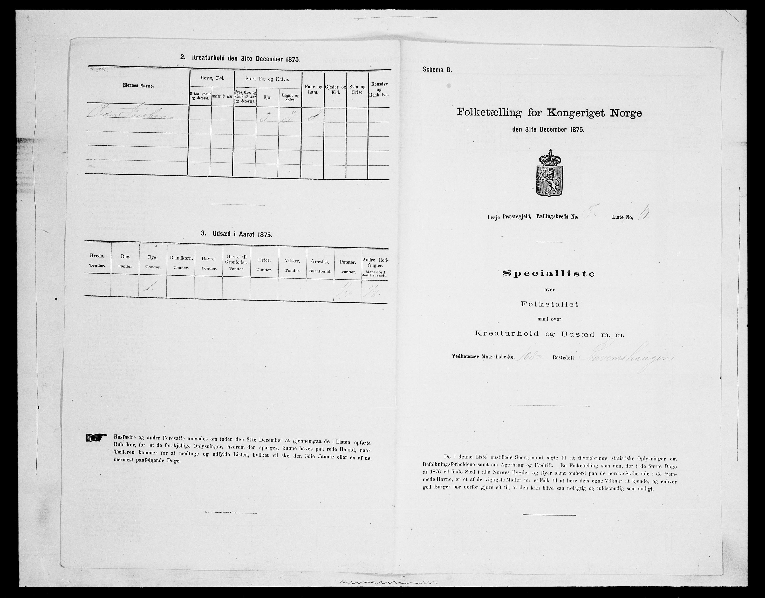 SAH, 1875 census for 0512P Lesja, 1875, p. 452