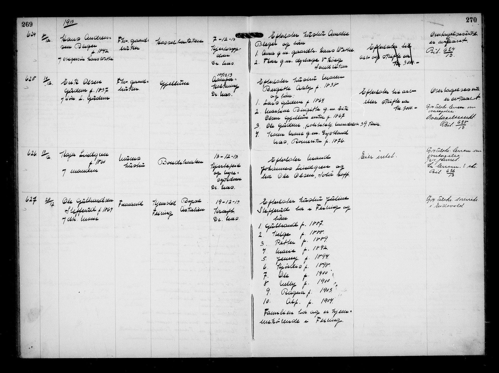 Aker kriminaldommer, skifte- og auksjonsforvalterembete, AV/SAO-A-10452/H/Hb/Hba/Hbaa/L0003: Dødsfallsprotokoll, 1912-1914, p. 269-270