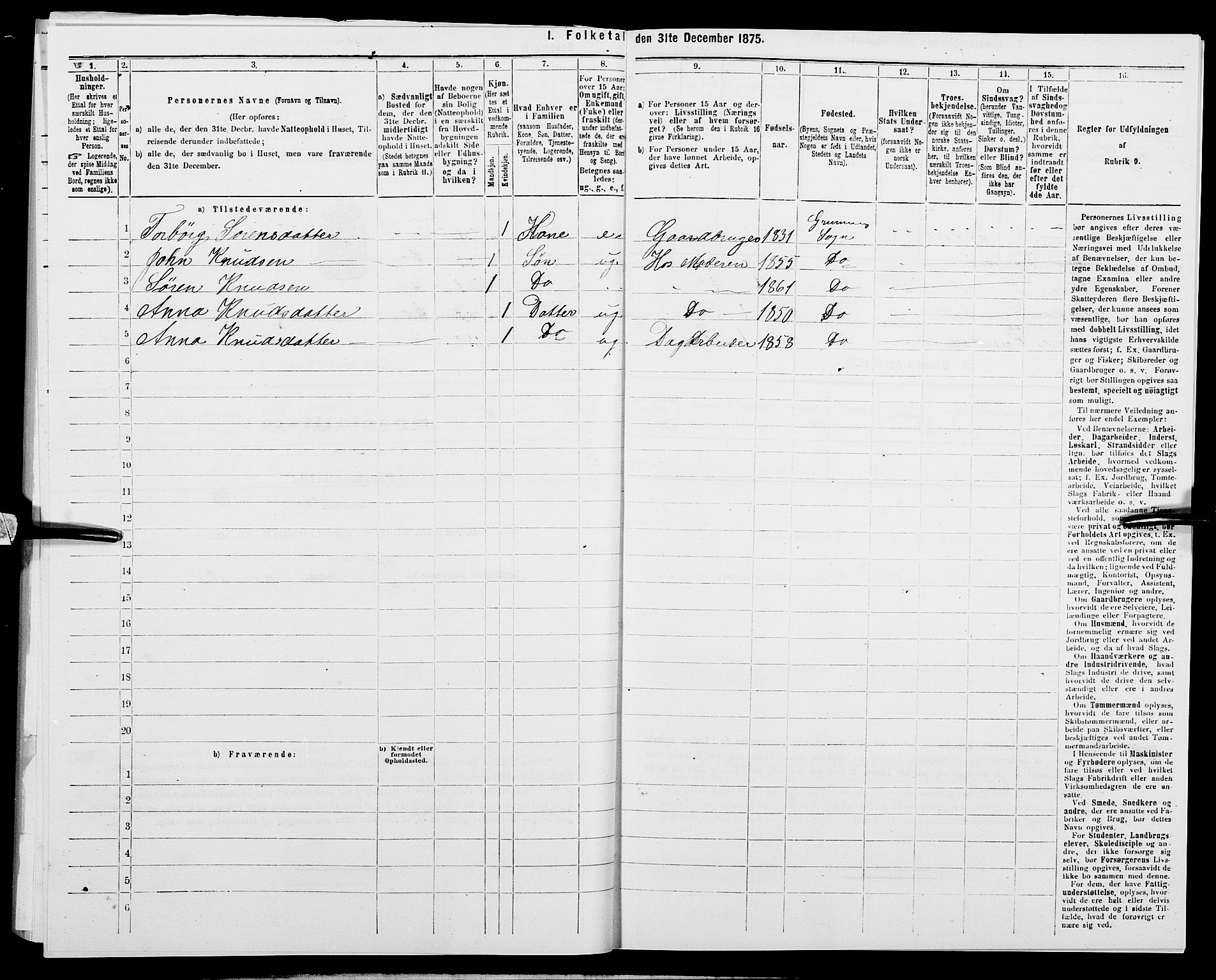 SAK, 1875 census for 1024P Bjelland, 1875, p. 495