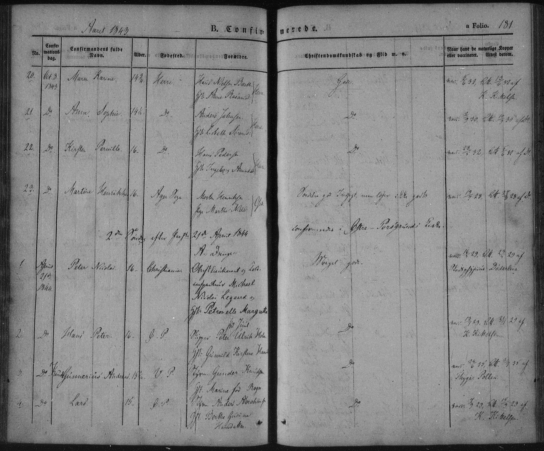 Porsgrunn kirkebøker , SAKO/A-104/F/Fa/L0006: Parish register (official) no. 6, 1841-1857, p. 181