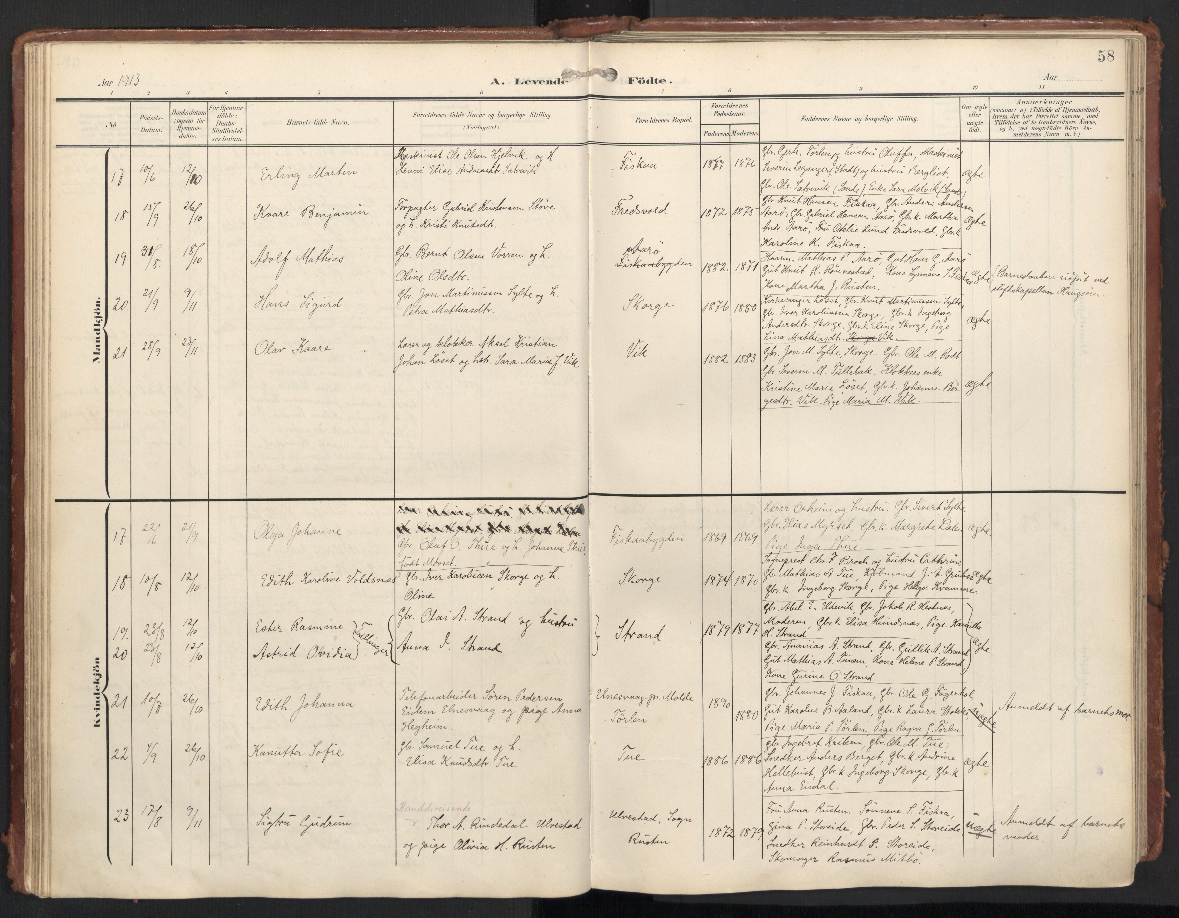 Ministerialprotokoller, klokkerbøker og fødselsregistre - Møre og Romsdal, AV/SAT-A-1454/501/L0011: Parish register (official) no. 501A11, 1902-1919, p. 58