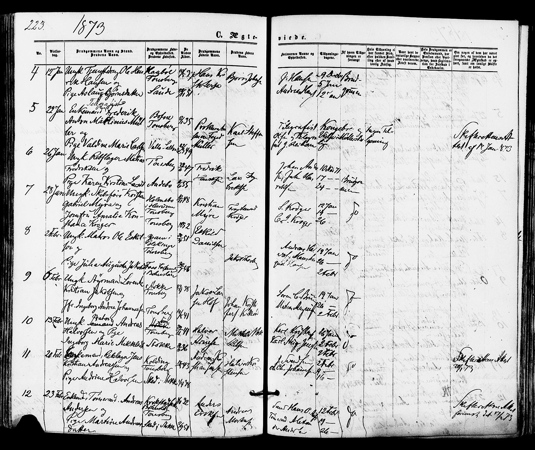 Tønsberg kirkebøker, AV/SAKO-A-330/F/Fa/L0009: Parish register (official) no. I 9, 1865-1873, p. 223