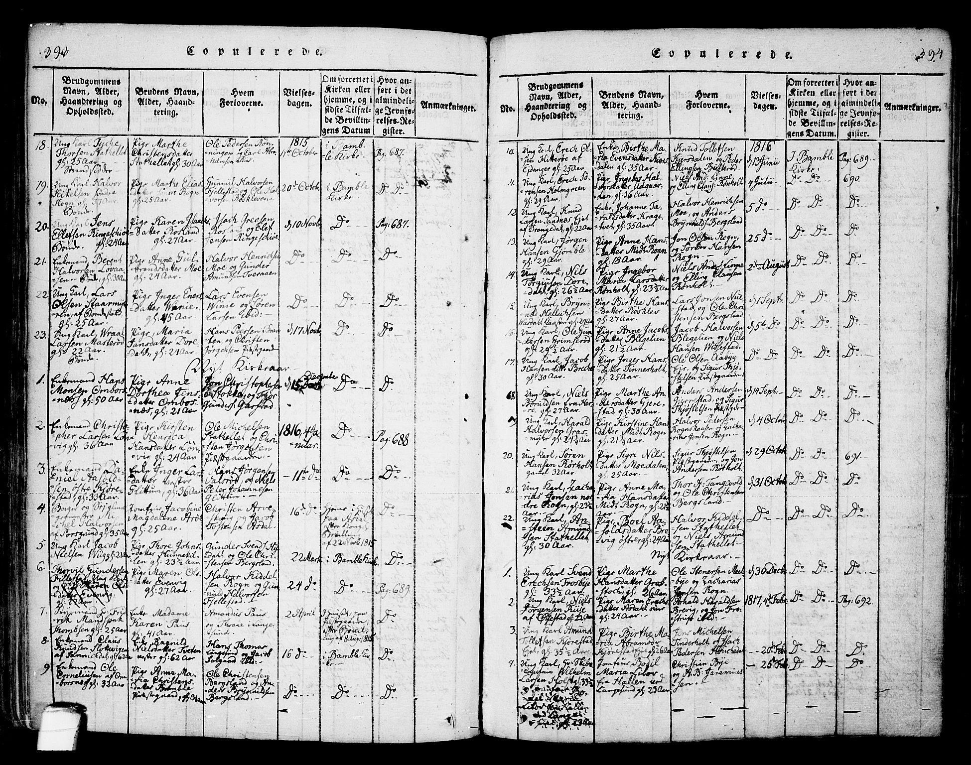 Bamble kirkebøker, AV/SAKO-A-253/F/Fa/L0003: Parish register (official) no. I 3 /1, 1814-1834, p. 393-394