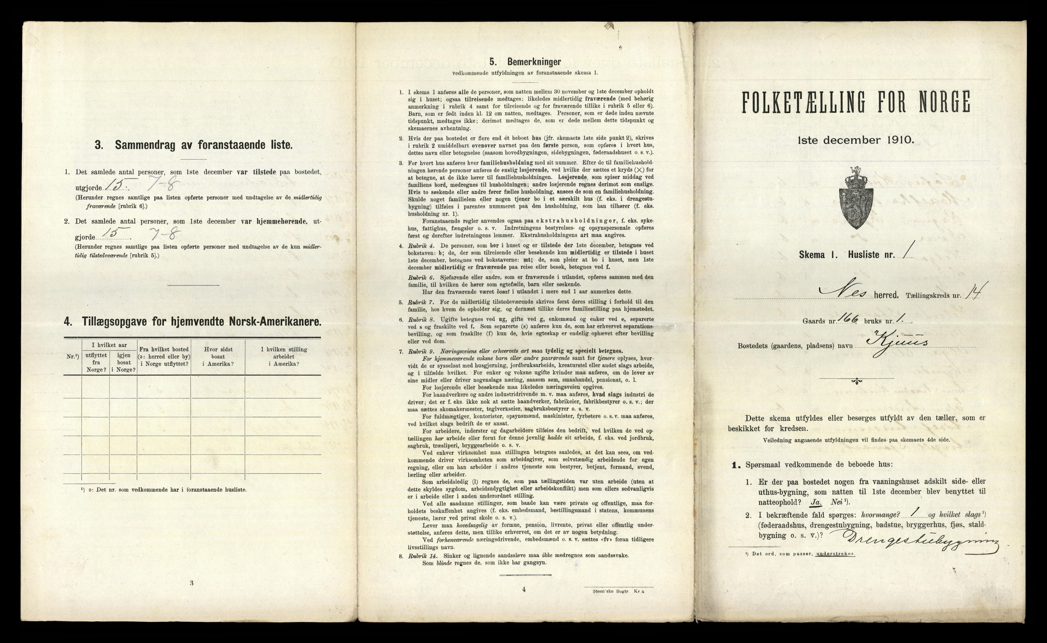 RA, 1910 census for Nes, 1910, p. 1876